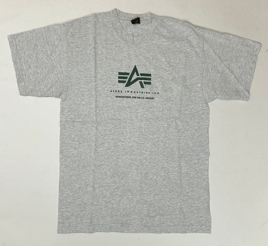 Vintage Alpha Industries Graphic T-Shirt Heather Grey Made in USA Large 21.25x30 Inches