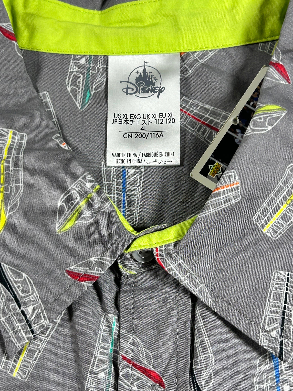 Disney Parks Men's Monorail Trains All Over Button Down Short Sleeve Shirt XL 25.5x30.5 Inches.
