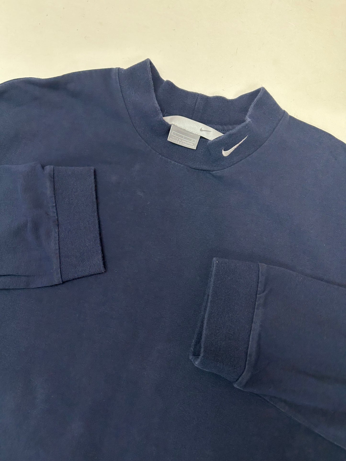 Vintage 00s Nike Swoosh Embroidered Mock Neck Long Sleeve Shirt L/XL 24x31/32 InchesNavy