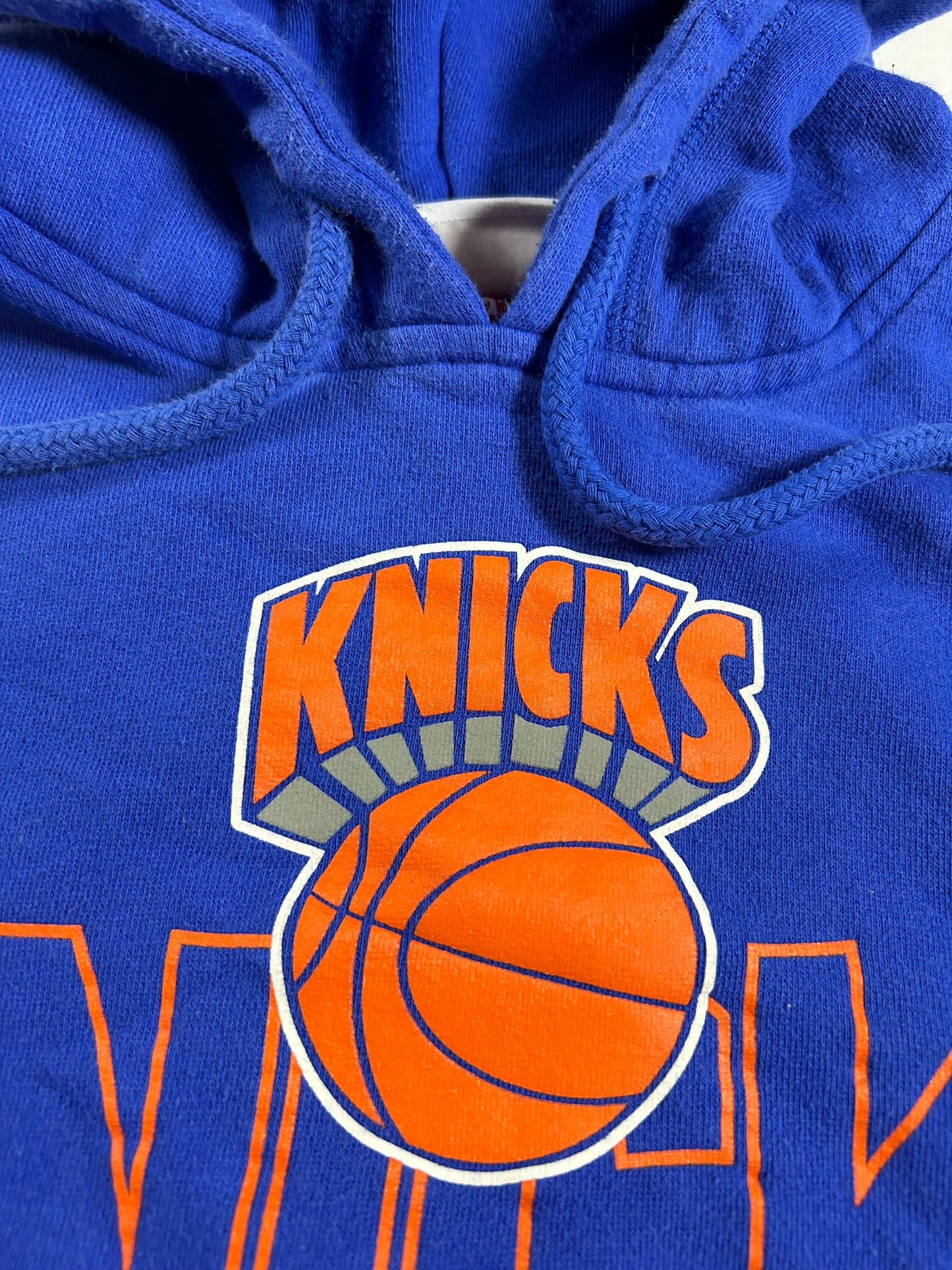 New York Knicks Mitchell & Ness Hoodie Blue Pullover NBA Sweatshirt Medium/Small Fit 23x24.5 Inches As Is 2016