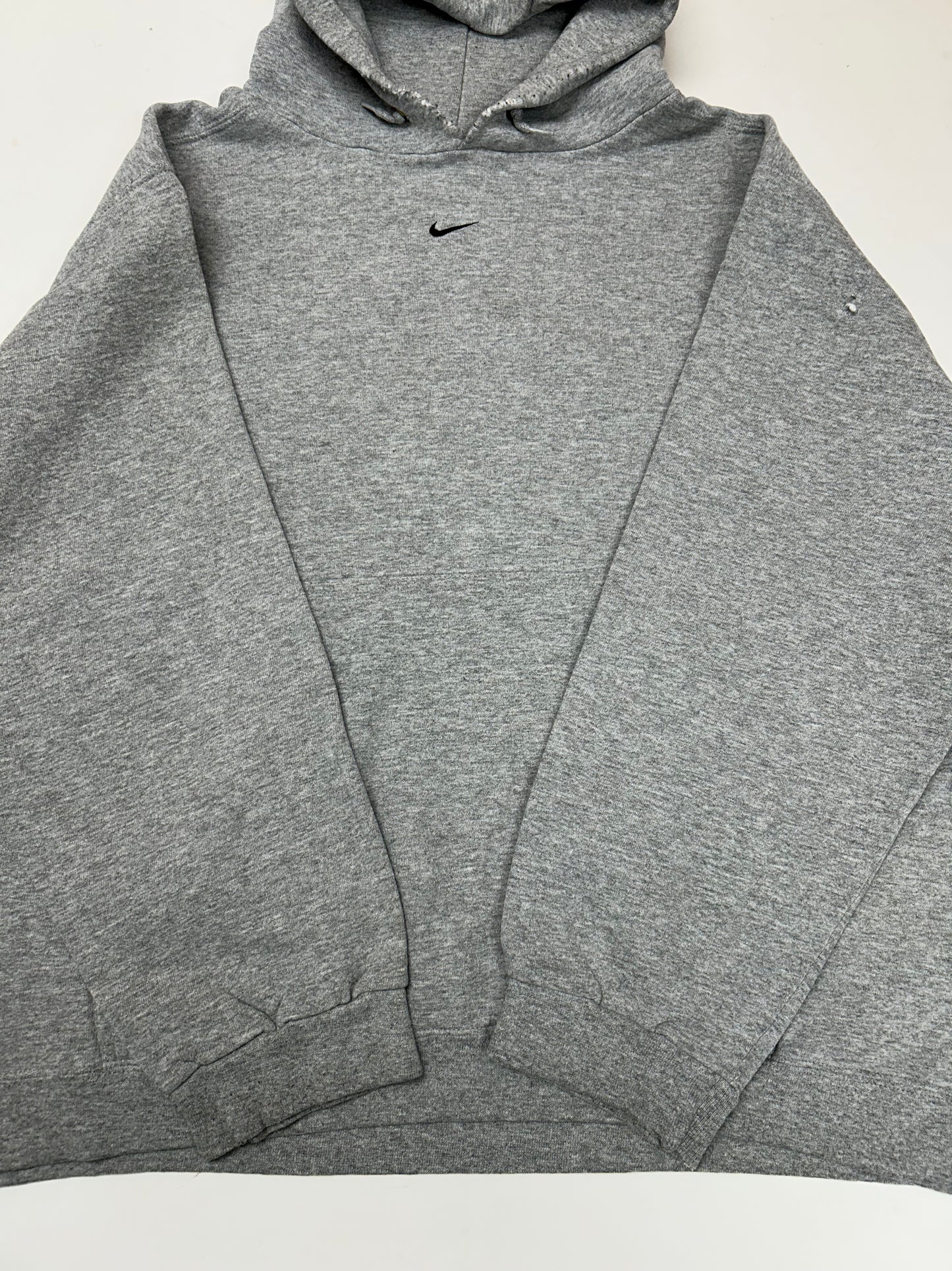 Vintage 90s Nike Center Swoosh Embroidered Logo Hooded Sweatshirt Worn In XL 27.25x28.25 Inches As Is