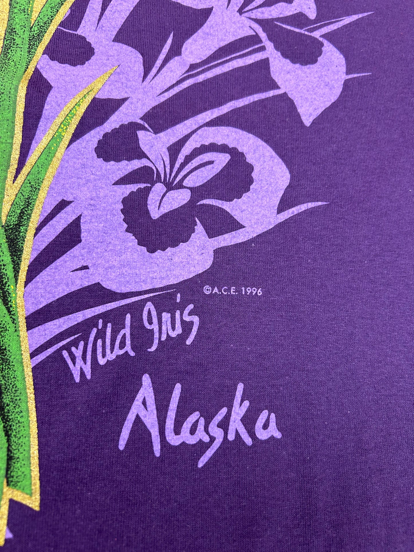 Vintage 1996 A.C.E. Wild Iris Flower Alaska Tee DS New With Tag XL 24.75x30.5 Inches
