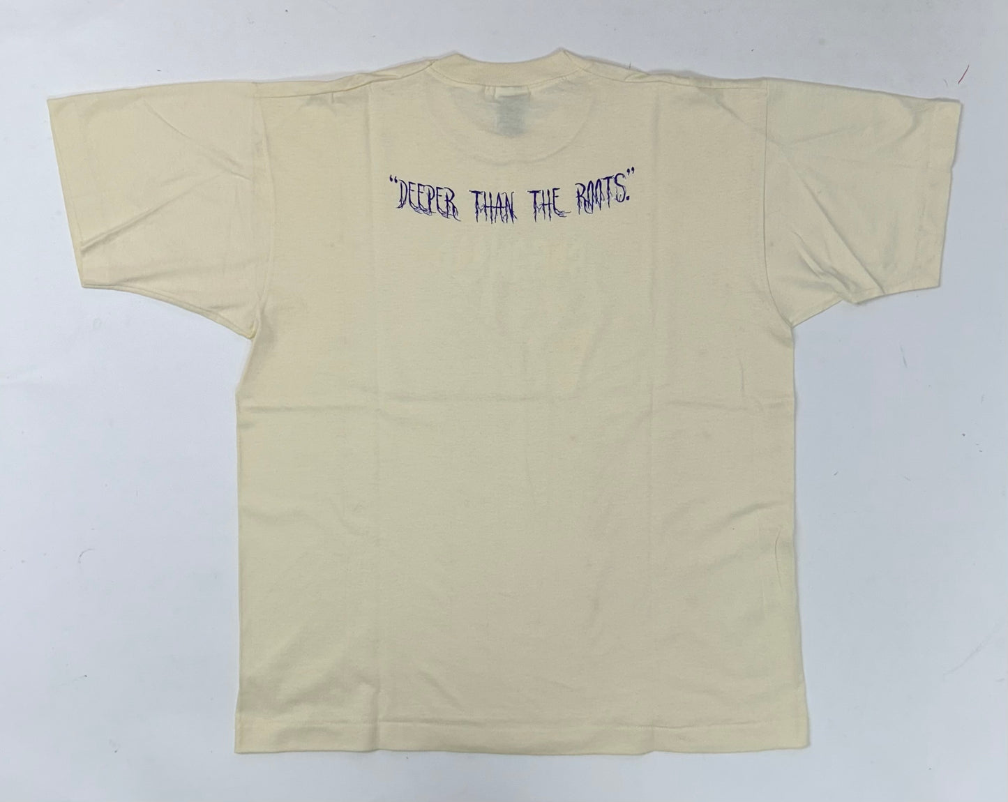 Edgewood NJ first edition “Deeper Than The Roots.” Tee XL 23.75x31 Inches 90s/00s FOTL Best Mexico Made 50/50 Blend Tan