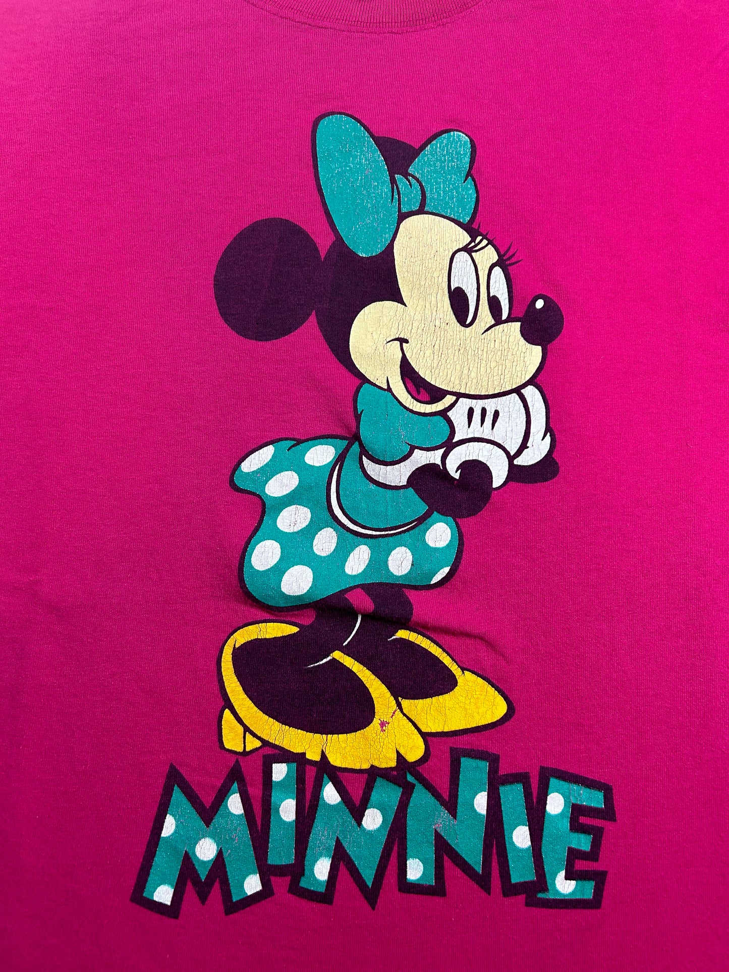 Vintage 90s Disney Fashions Minnie Mouse Tee Roll Up Sleeves Medium/Large Fit 21.5x29 Inches