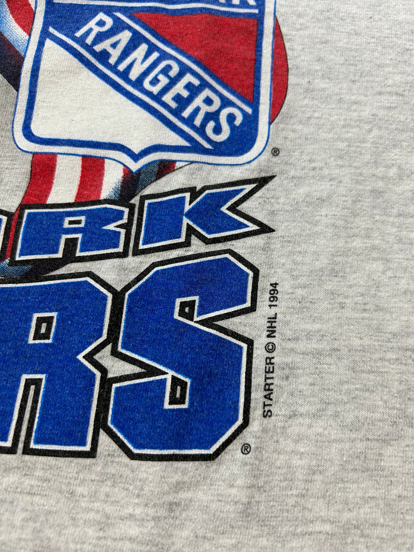 Vintage Starter New York Rangers 1994 NHL Stanley Cup Champions Tee Medium 19.75x27.5 Inches Gray