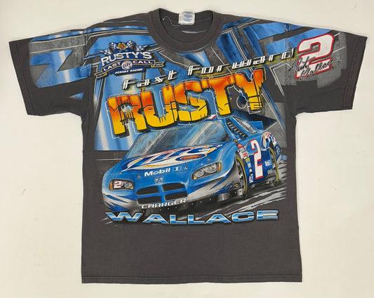 Vintage NASCAR Rusty Wallace Rusty’s Last Call All Over Print Shirt Dodge Car XL 24x30 Inches