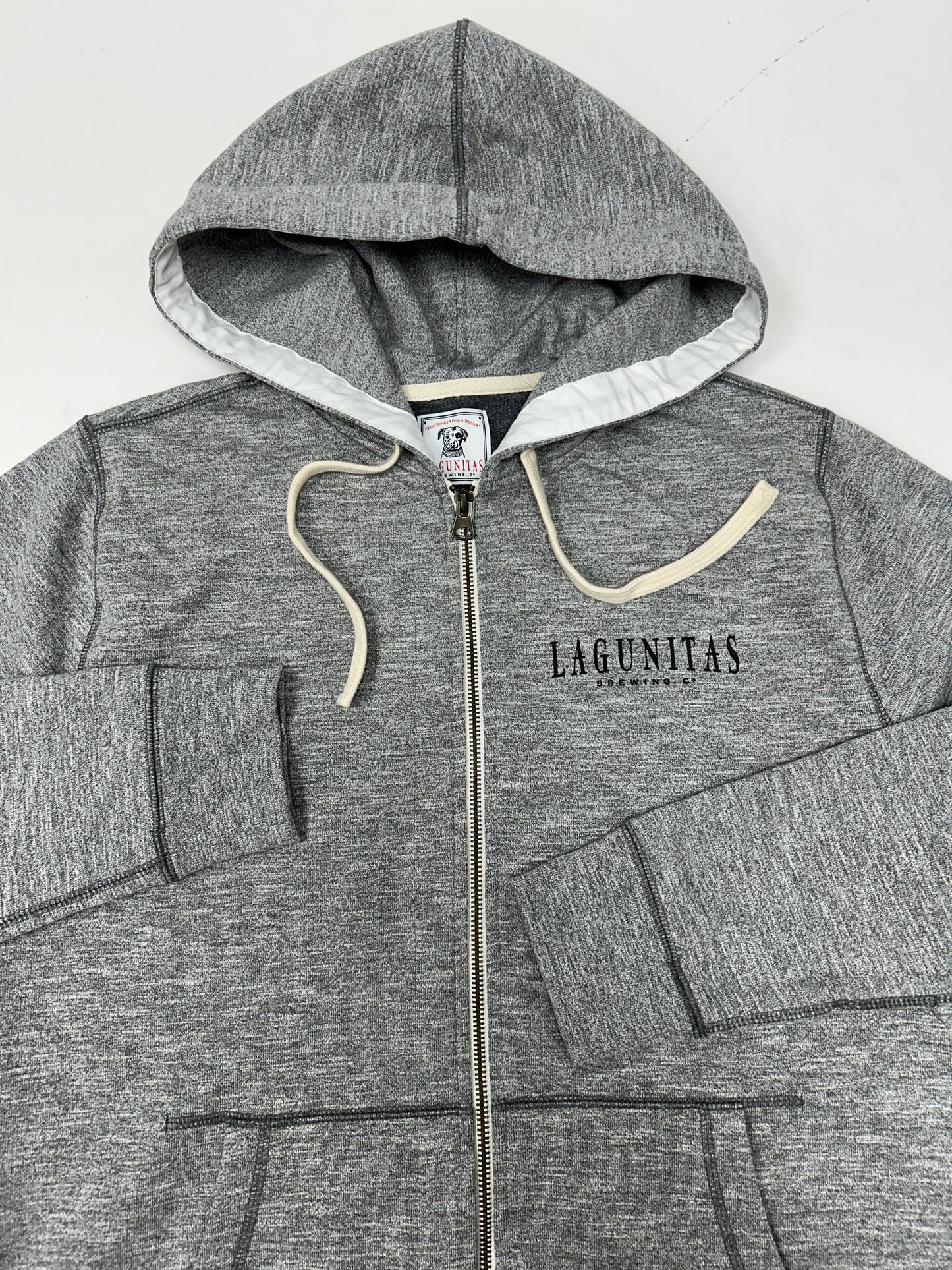 Lagunitas Brewing Company Zip Up Sweatshirt Hoodie Grey Dog Logo Medium Clean