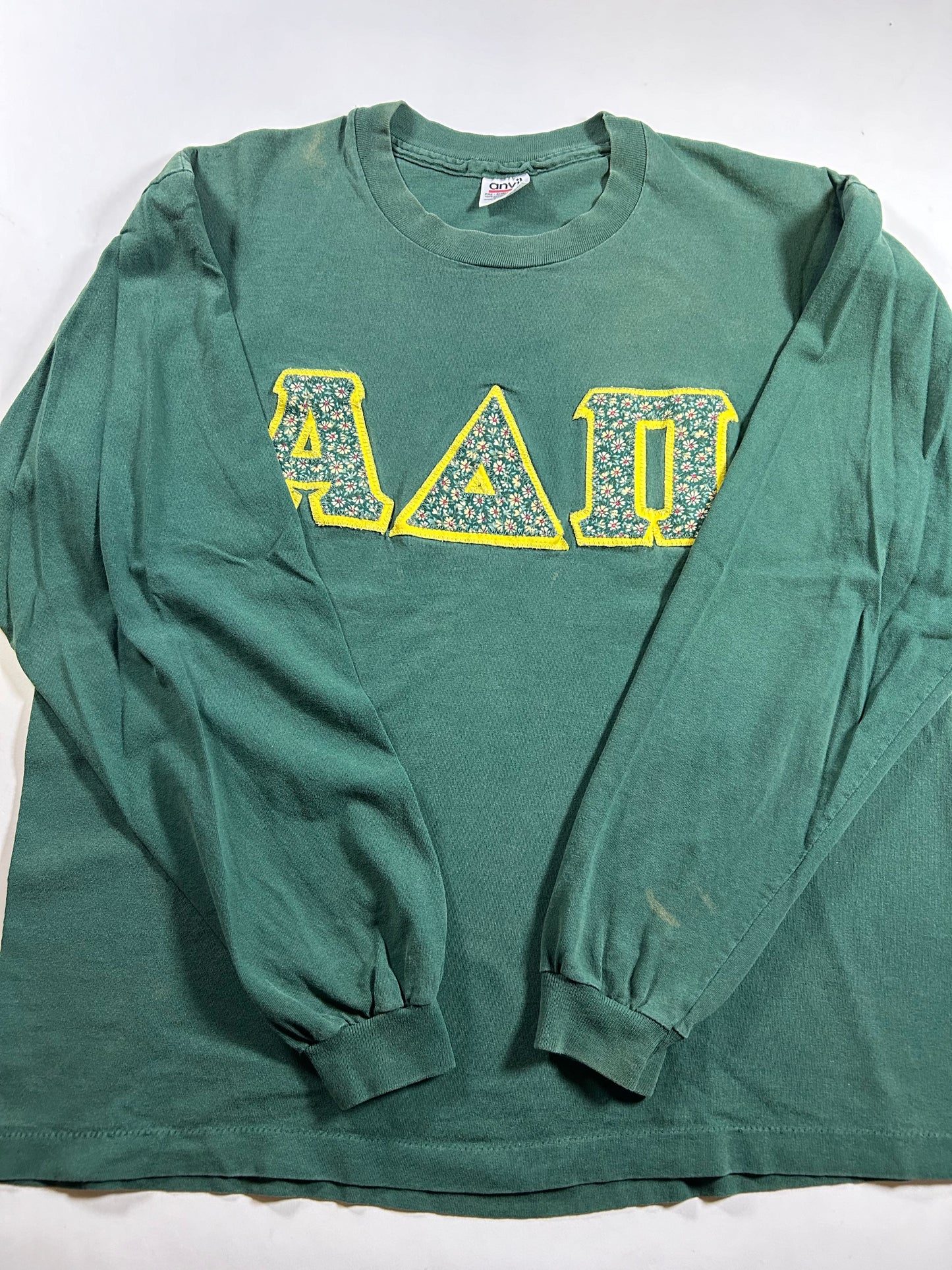 Vintage Alpha Delta Pi Sorority College Long Sleeve Tee 90s USA Anvil L/XL Fit 23x27.5 Inches