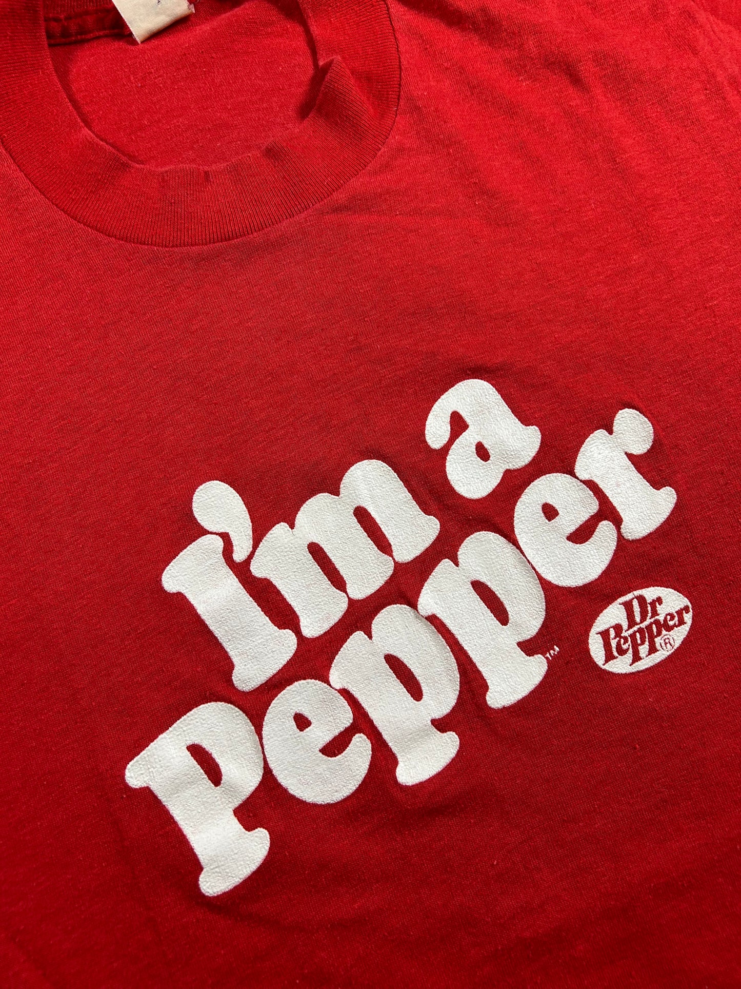 Vintage I'm A Pepper Slogan Dr Pepper Soda Pop Promo Graphic T-Shirt 16.5x26.5 Inches Red