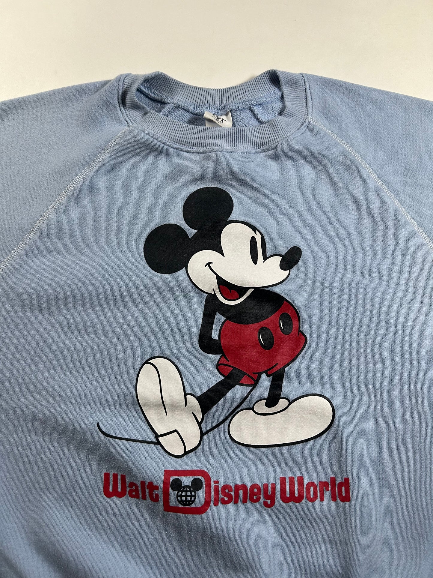 Walt Disney World Mickey Mouse Crewneck Sweatshirt Light Blue As Is Medium/Small Fit 22.75x24.5 Inches