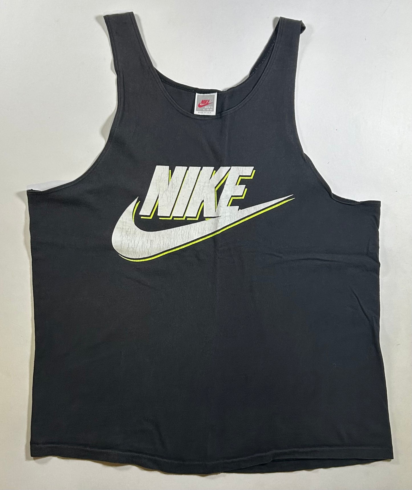 Vintage Nike Big Graphic Logo Spell Out Swoosh Size XL 22.5x28.75 Inches Beach Tank Top Gray Tag 80s 90s
