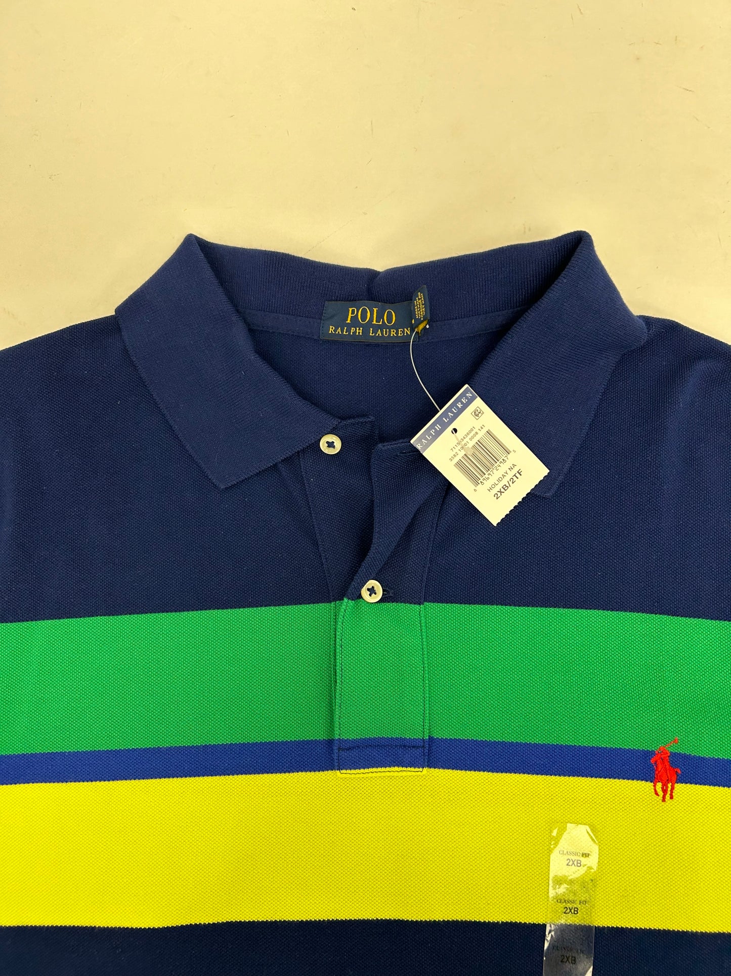 Polo Ralph Lauren Shirt Striped Short Sleeve Cotton Knit 2XB XXL 27x30.75/32.5 Inches Custom Fit Brand New