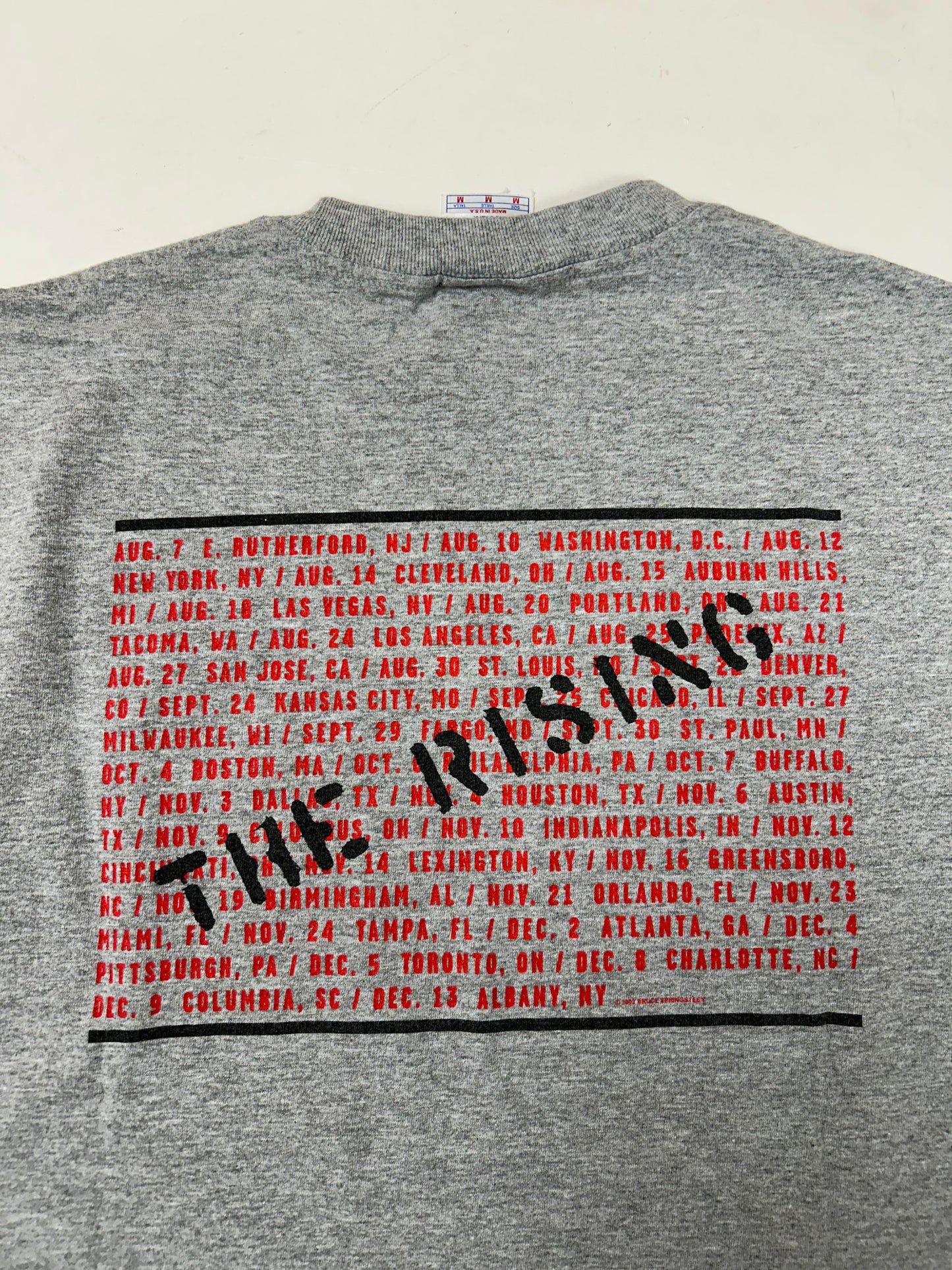 Vintage 2002 Bruce Springsteen & The E Street Band The Rising Tour Music Band Tee Gray Medium 19.25x27.25 Inches