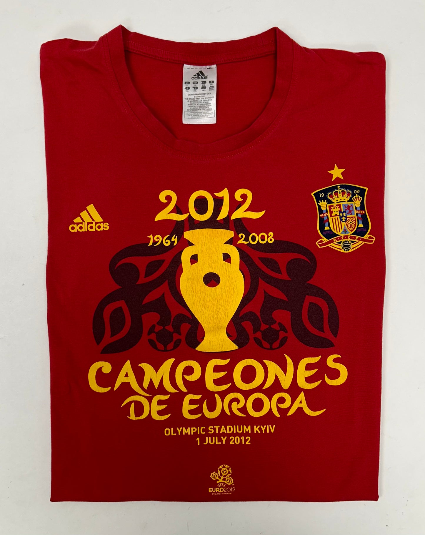 Spain Adidas 'Campeones De Europa' Tee Euro 2012 Champion T shirt 2XL 26.5x29.5 Inches