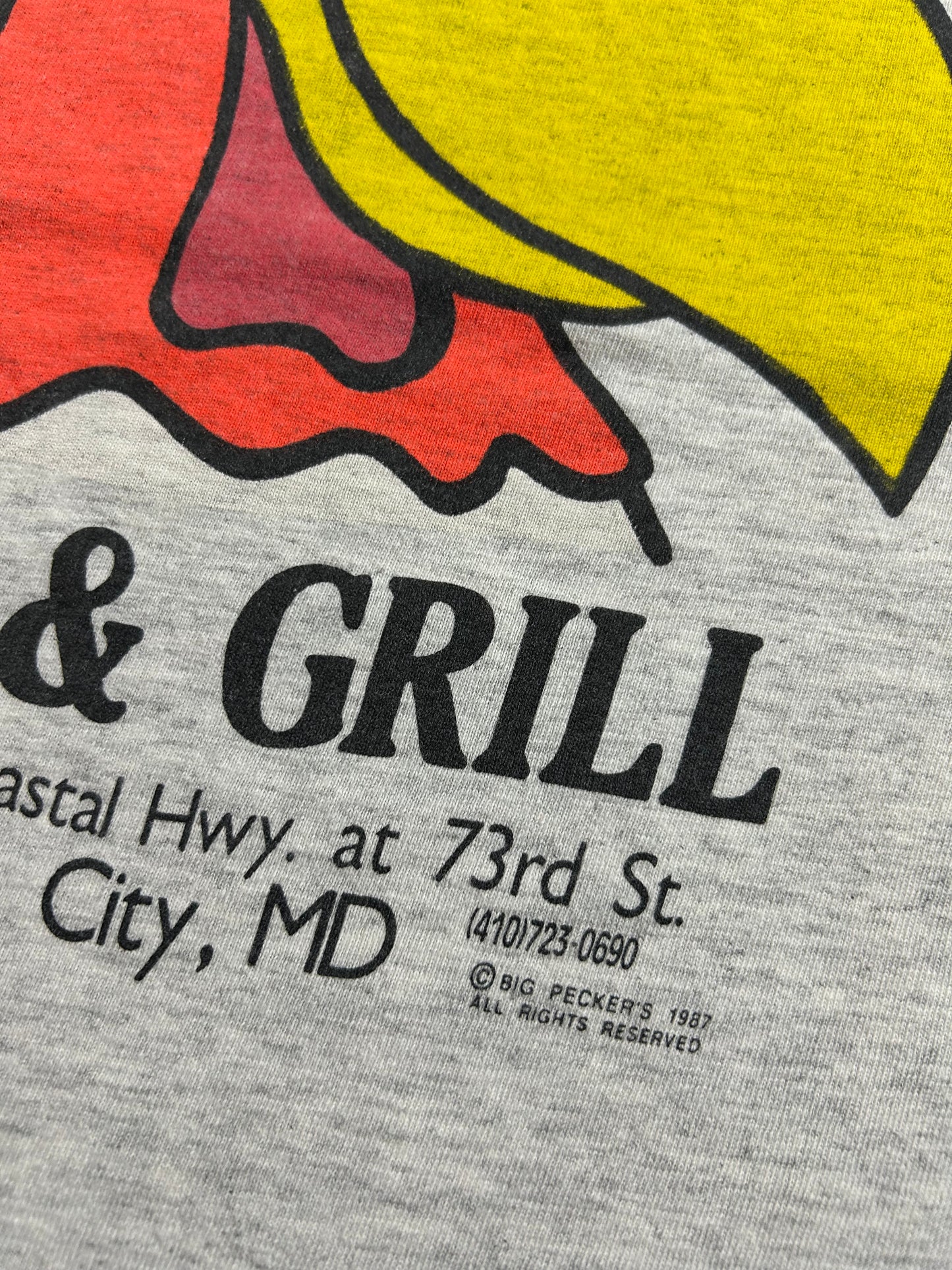 Vintage 90a Big Pecker’s Bar & Grill Ocean City Maryland Tee Large 21.5x28.25 Inches As Is Worn In