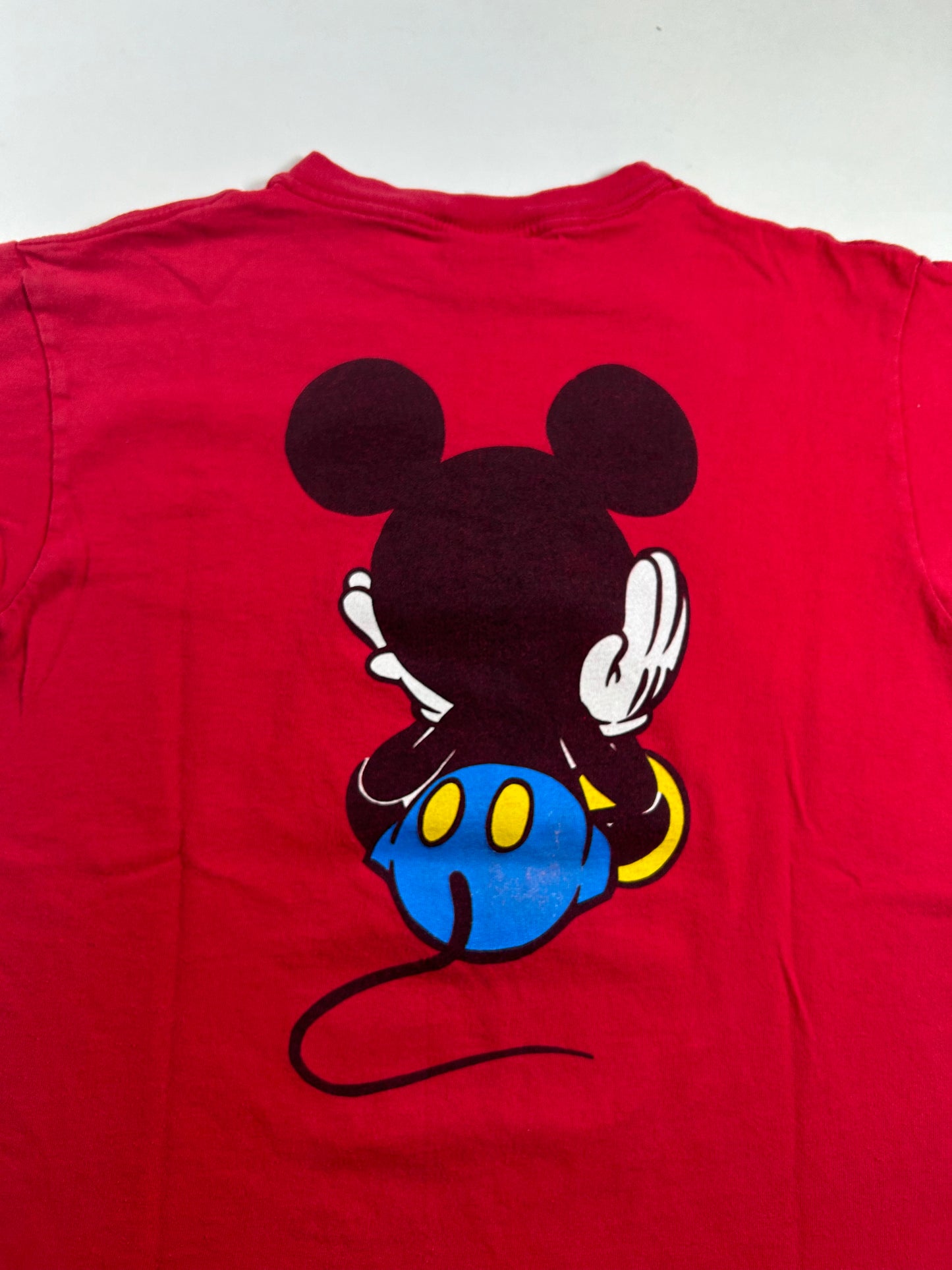 Vintage 90s Mickey & Co Mickey Mouse Disney Front & Back Sitting Graphic Tee Youth Large/ Adult XS/S Great For Ladies 18.5x23.5 Inches As Is Red