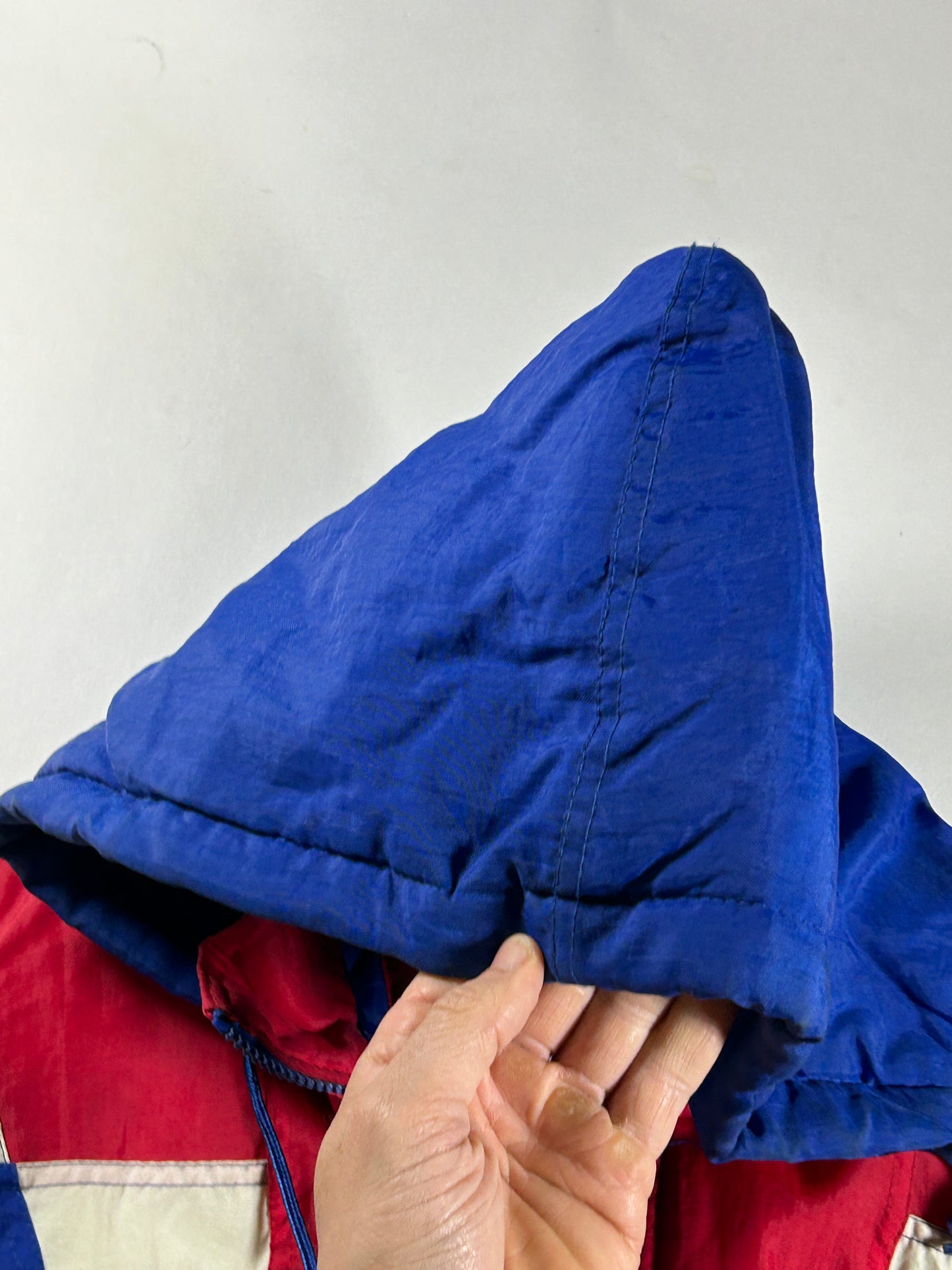 Vintage 90s Starter New York Rangers NHL Pullover Puffer Jacket Half Zip Hooded Jacket XL 29x30.25 Inches