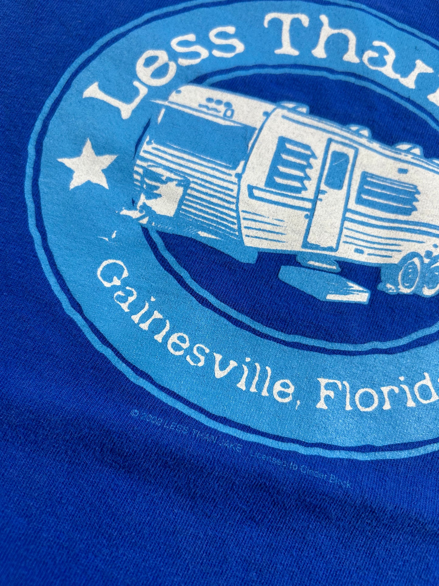 Vintage 2002 Less Than Jake Trailer Motor Home Gainesville Florida Band Tee Small 17.75x25.75 Inches Blue