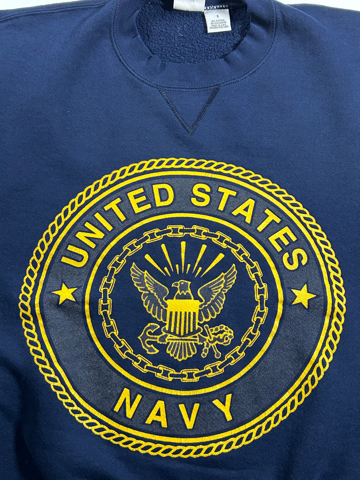 Vintage 90s United States Navy 3M Logo M.J. Soffe Sweatshirt Crewneck Small 19.75x24.5 Inches Navy