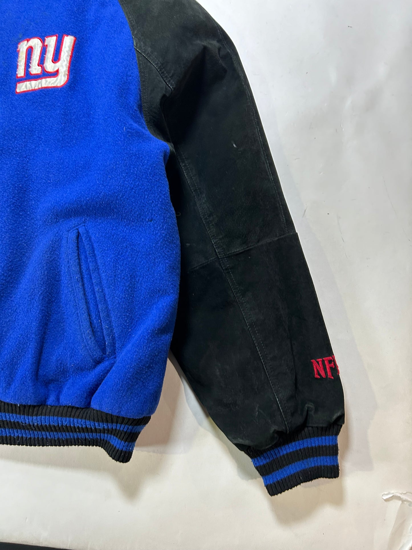 Vintage 00s NFL New York Giants Zip Varsity Jacket Style Jacket Large 27.25x28.75 Inches Has Wear As Is