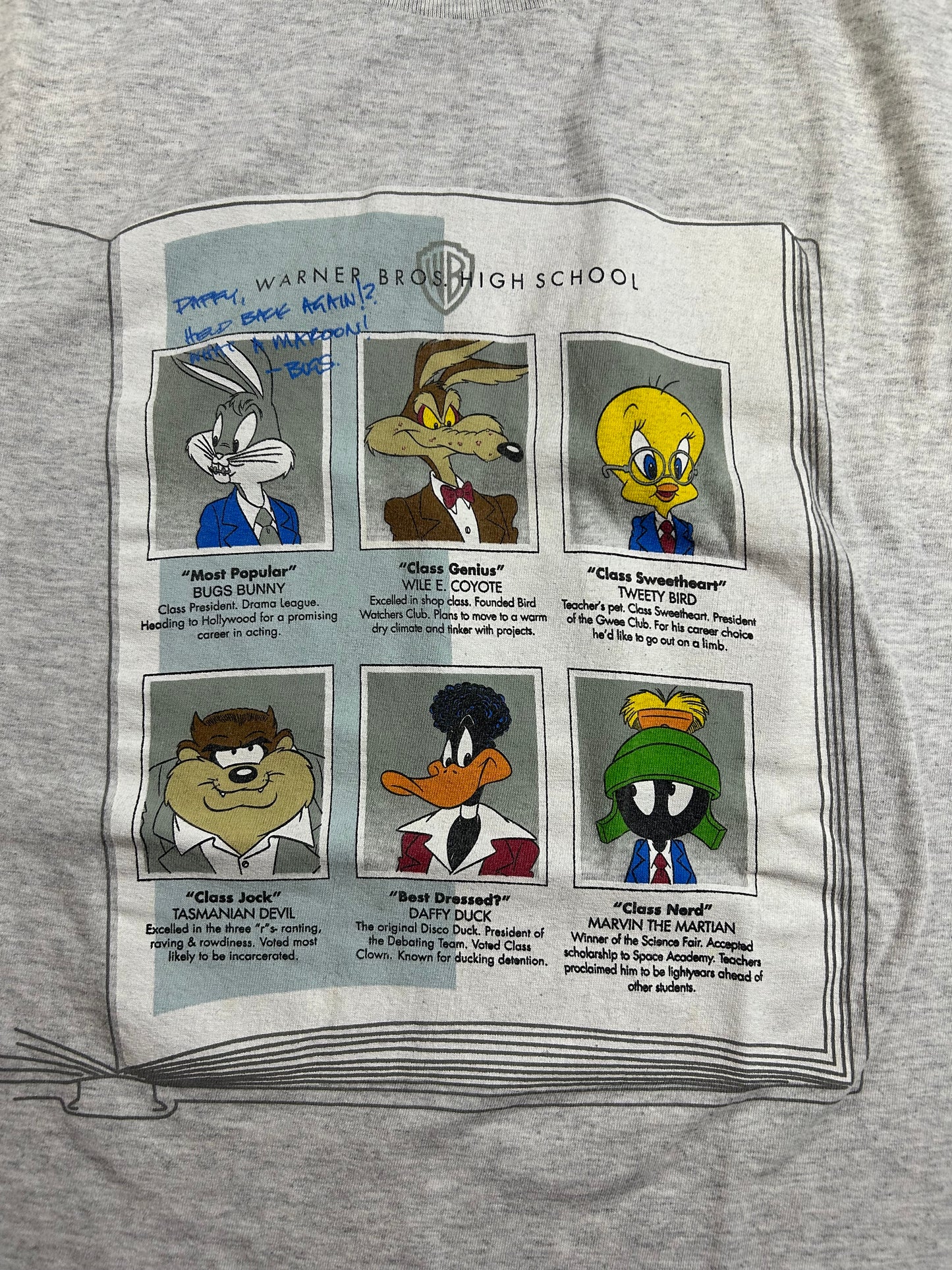 Vintage 1998 Warner Bros. High School Pictures Looney Tunes Tee Large 21.25x29.25 Inches