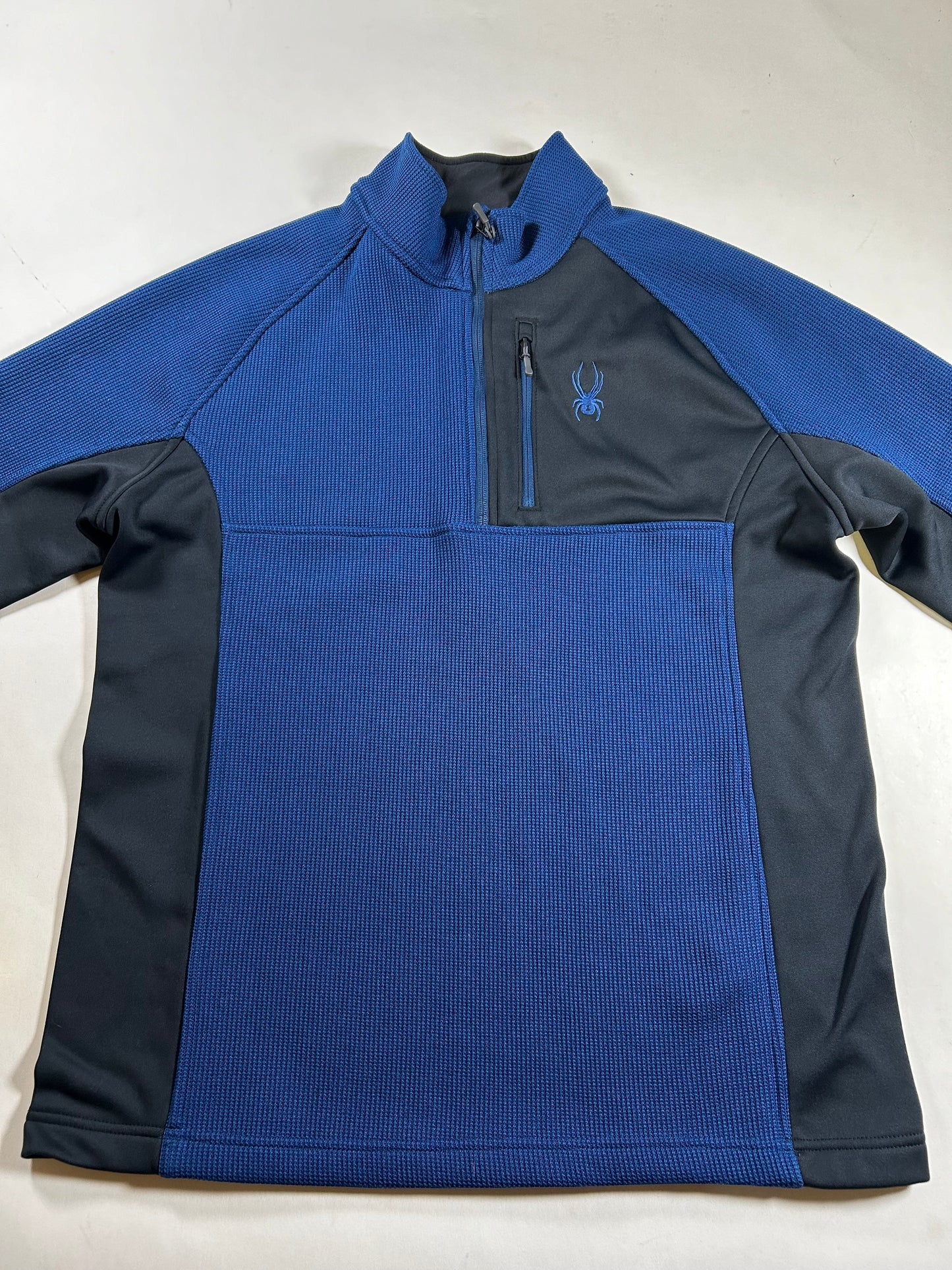 Spyder 1/4-Zip Knit Pullover Jacket Sweater Blue/Black Men’s XL 24.25x30.5 Inches F22
