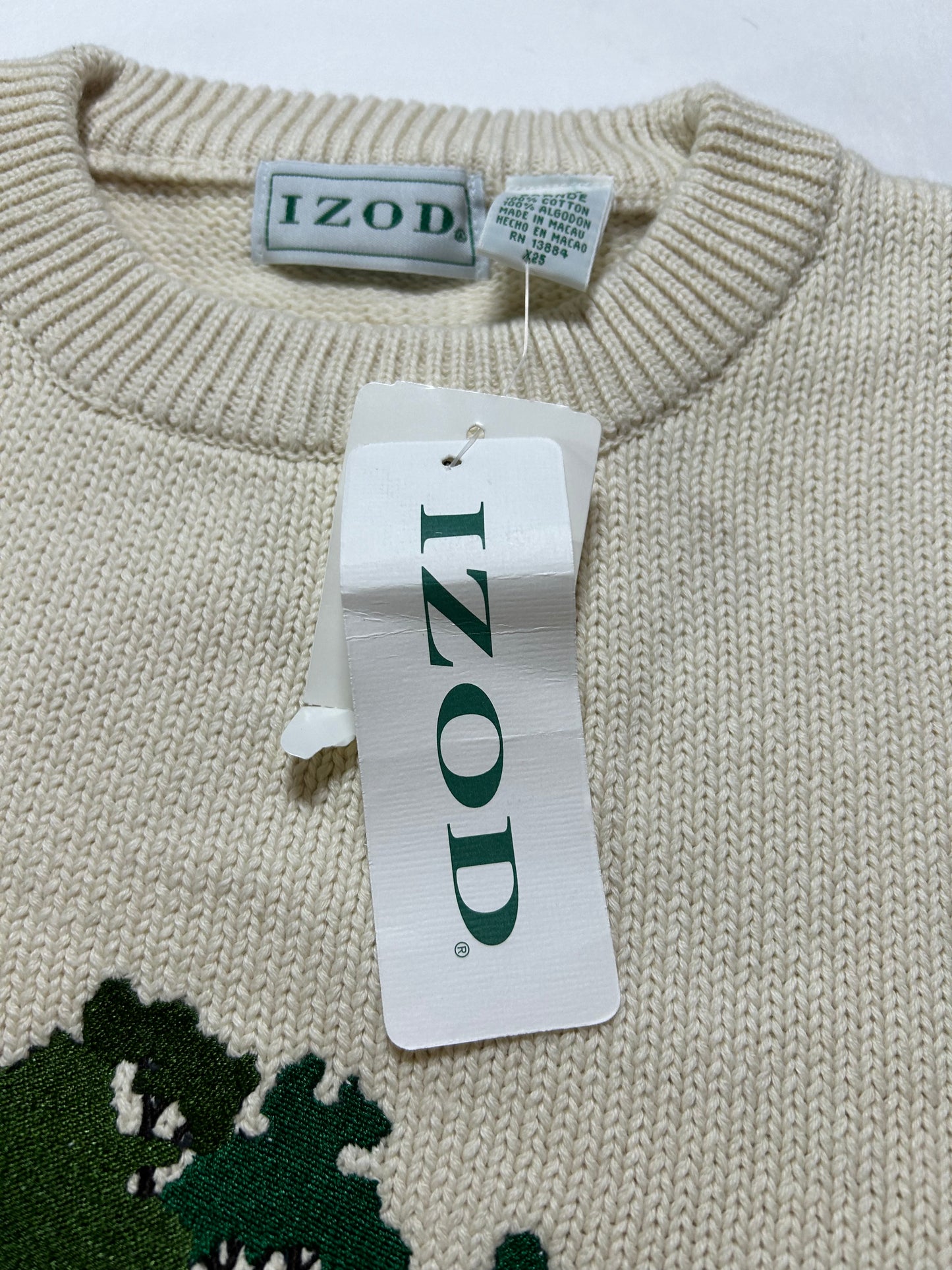 Vintage Izod Championship Golf Sweater Off White Knit Embroidered Mens Large 24.25x27.25 Inches