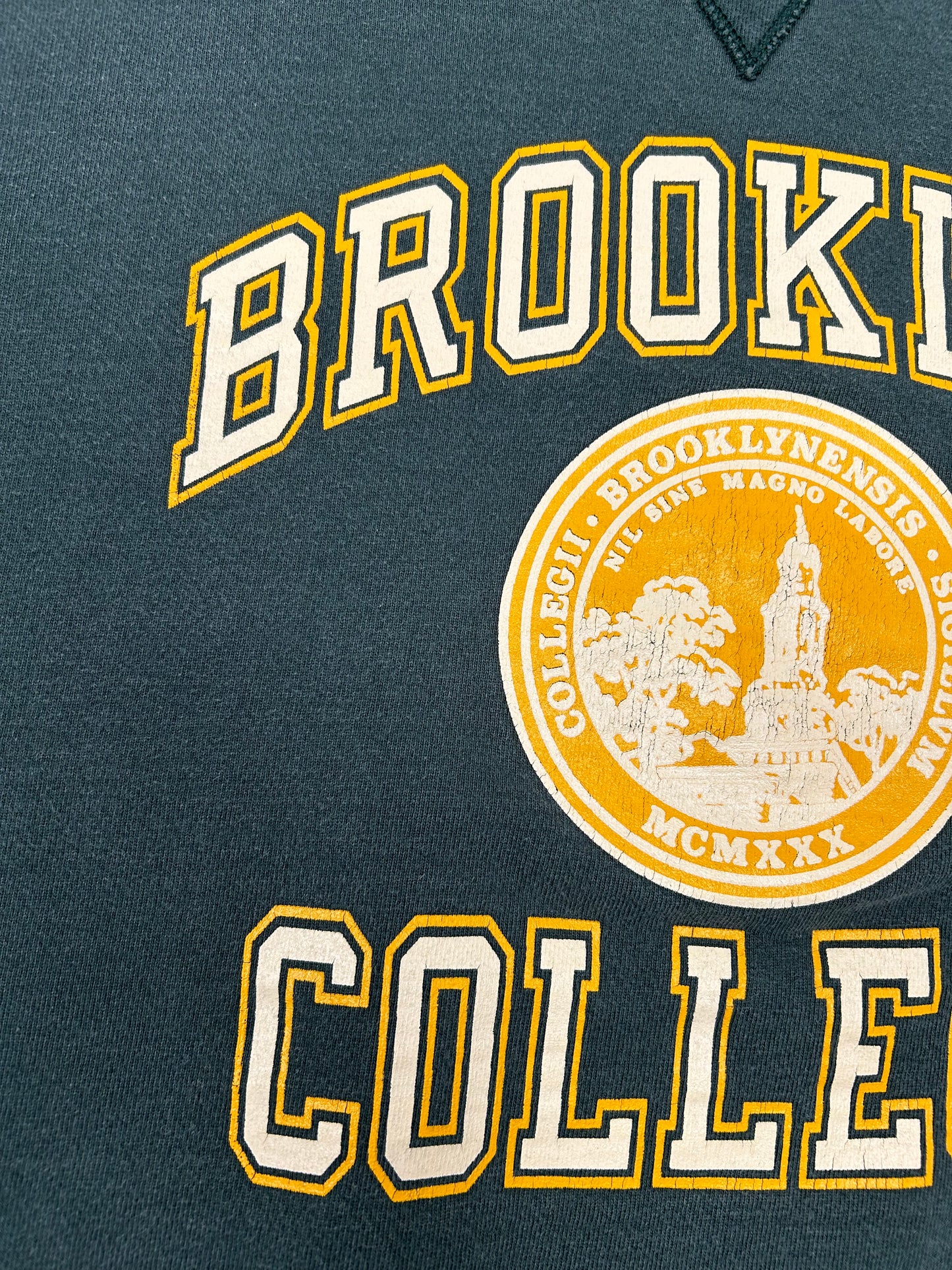 Vintage Brooklyn College Champion Sweatshirt USA Green 95/5 M/L Fit 22.25x27 Inches 90s