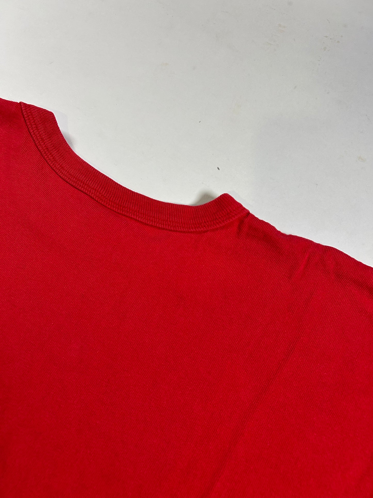 Vintage Champion Chest Script Logo Tee L/XL USA 22.25x31 Inches Red As Is