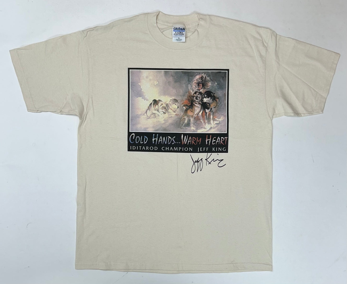 Vintage Cold Hands… Warm Heart Iditarod Champion Jeff King Book Promo Tee XL 23.75x31.25 Inches