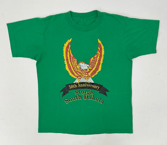 Vintage Sturgis 50th Anniversary Motorcycle Bike South Dakota Tee Green M/S