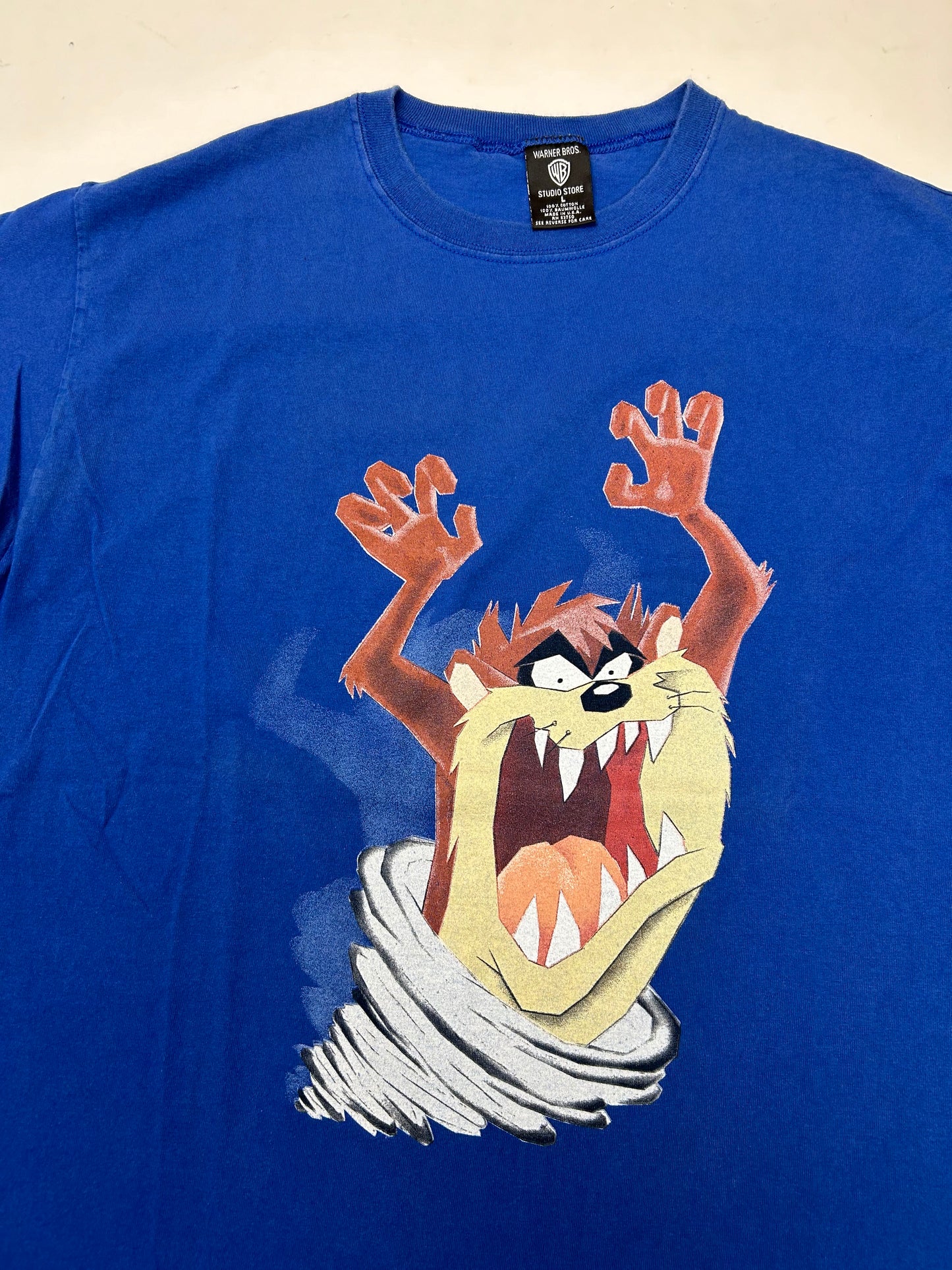 Vintage 1996 Warner Bros. Studio Store Tasmania Devil Taz Graphic Tee Large 21.25x29 Inches Blue