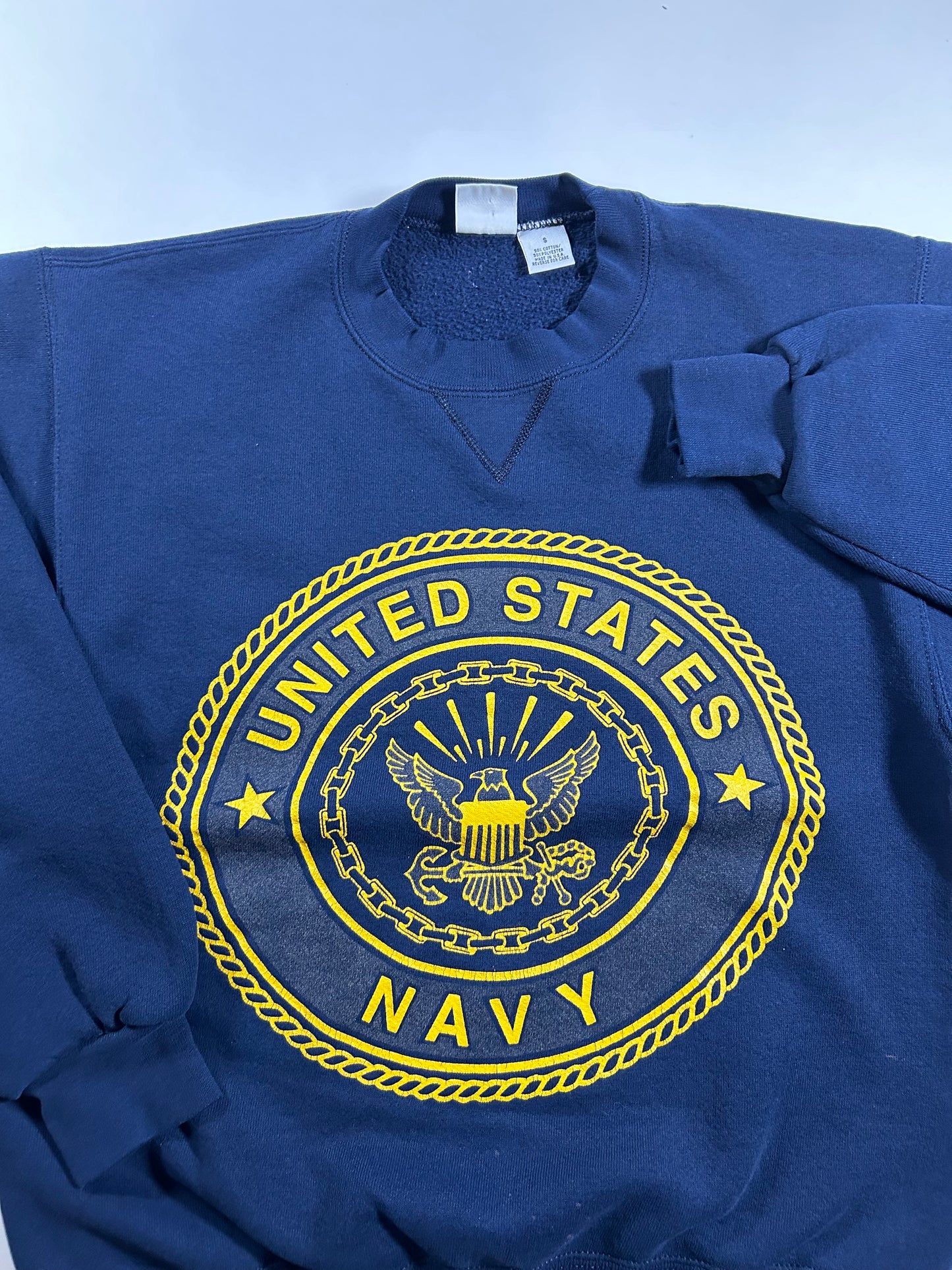 Vintage 90s United States Navy 3M Logo M.J. Soffe Sweatshirt Crewneck Small 19.75x24.5 Inches Navy