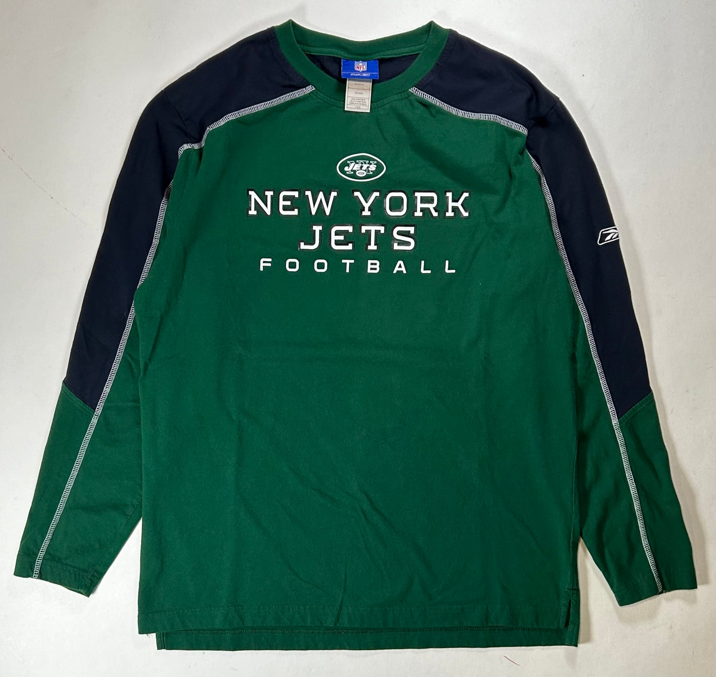 Vintage 2000s NFL RBK New York Jets Football Long Sleeve Tee Large Green/Black 22.5x29.5/30.5 Inches