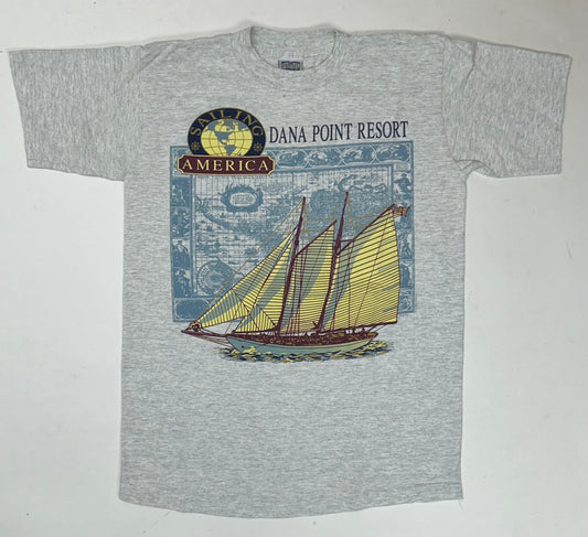 Vintage 90s Dana Point Resort Sailing America California Tee Gray Medium 19.25x27 Inches