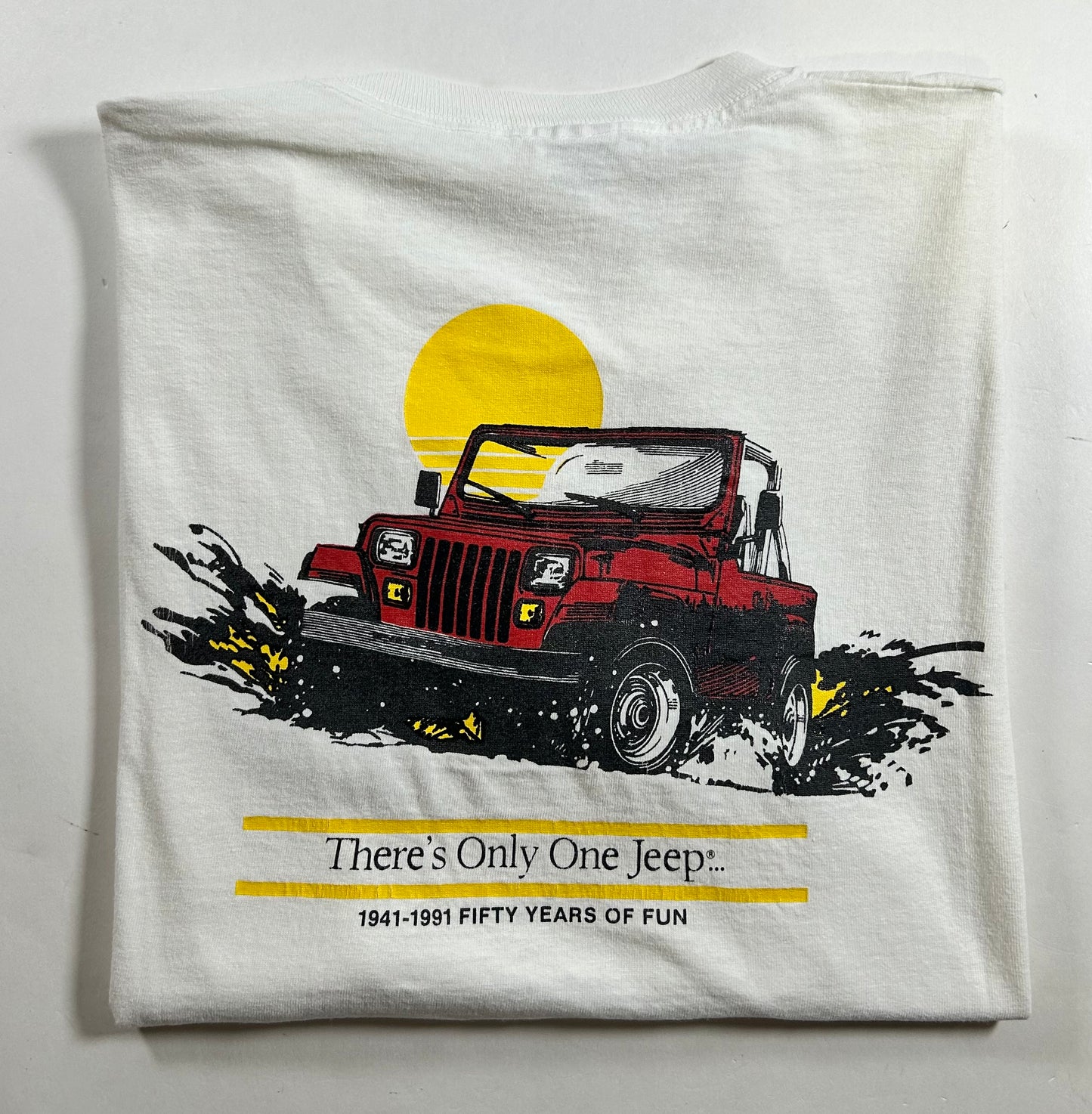 Vintage Jeep 50th Anniversary Jeep Wrangler Tee 1941-1991 Fifty Years Of Fun Large 21.5x27.75 Inches