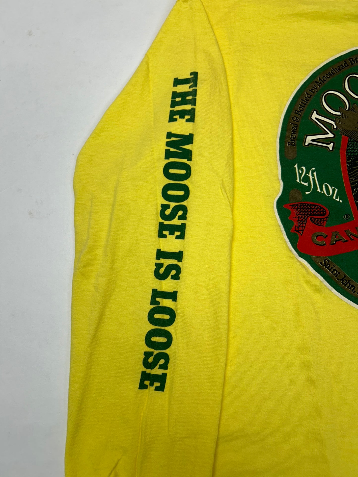 Vintage 80s Moosehead Beer Canadian Lager Long Sleeve T Shirt M/S 18.75x27 Yellow
