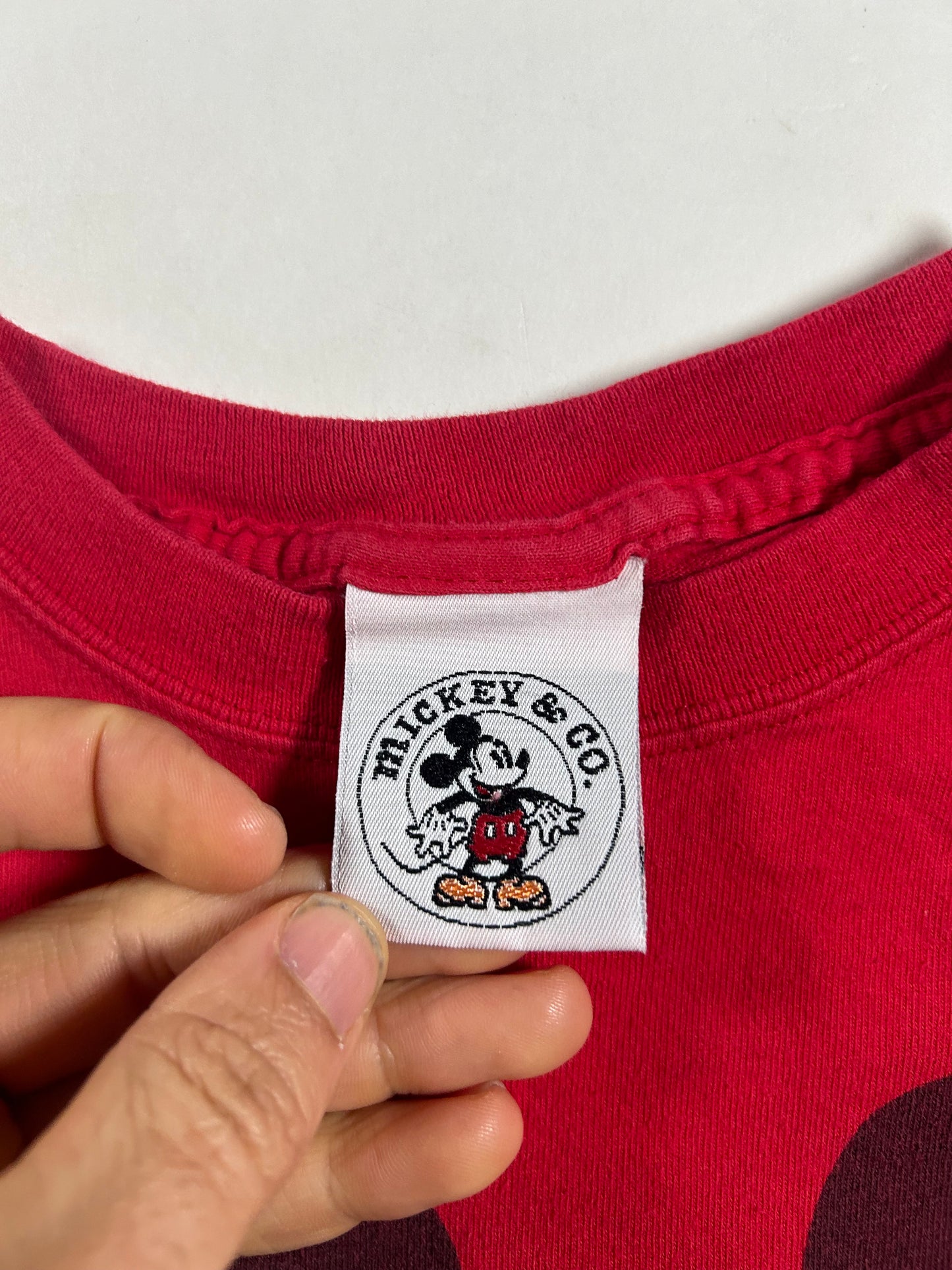 Vintage 90s Mickey & Co Mickey Mouse Disney Front & Back Sitting Graphic Tee Youth Large/ Adult XS/S Great For Ladies 18.5x23.5 Inches As Is Red