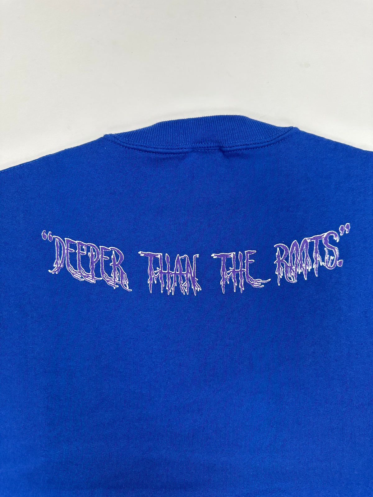 Edgewood NJ “Deeper Than The Roots.” First Edition Crewneck Sweatshirt Tagged Youth XL 20.5x24.5 Inches 90s Russell Athletic 50/50 Blend Made In USA DS  Royal