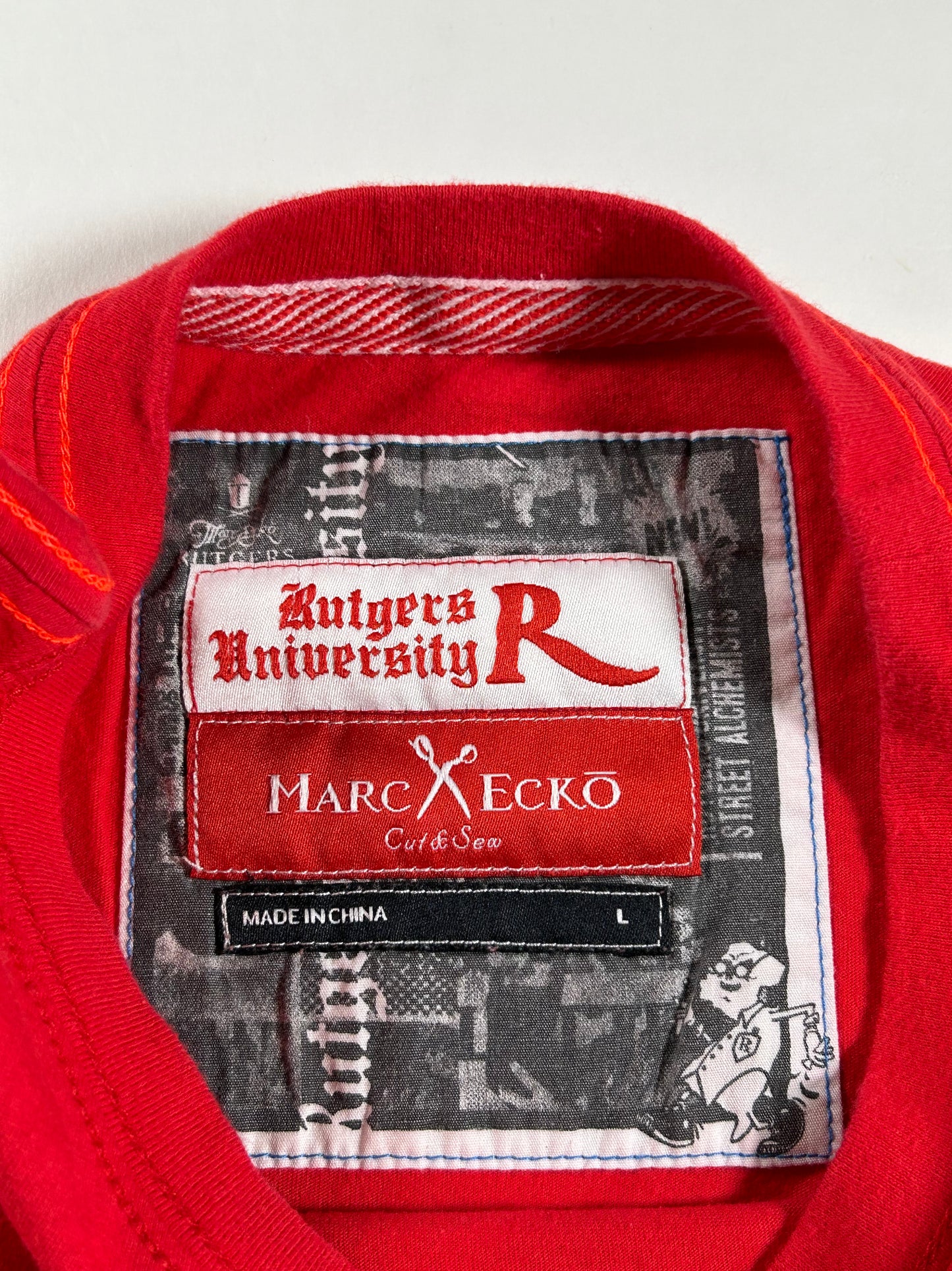 Vintage Eckō Marc Echō Cut & Sew Rutgers University Street Alchemists Football Tee Medium Fit 19.75x28 Inches Red