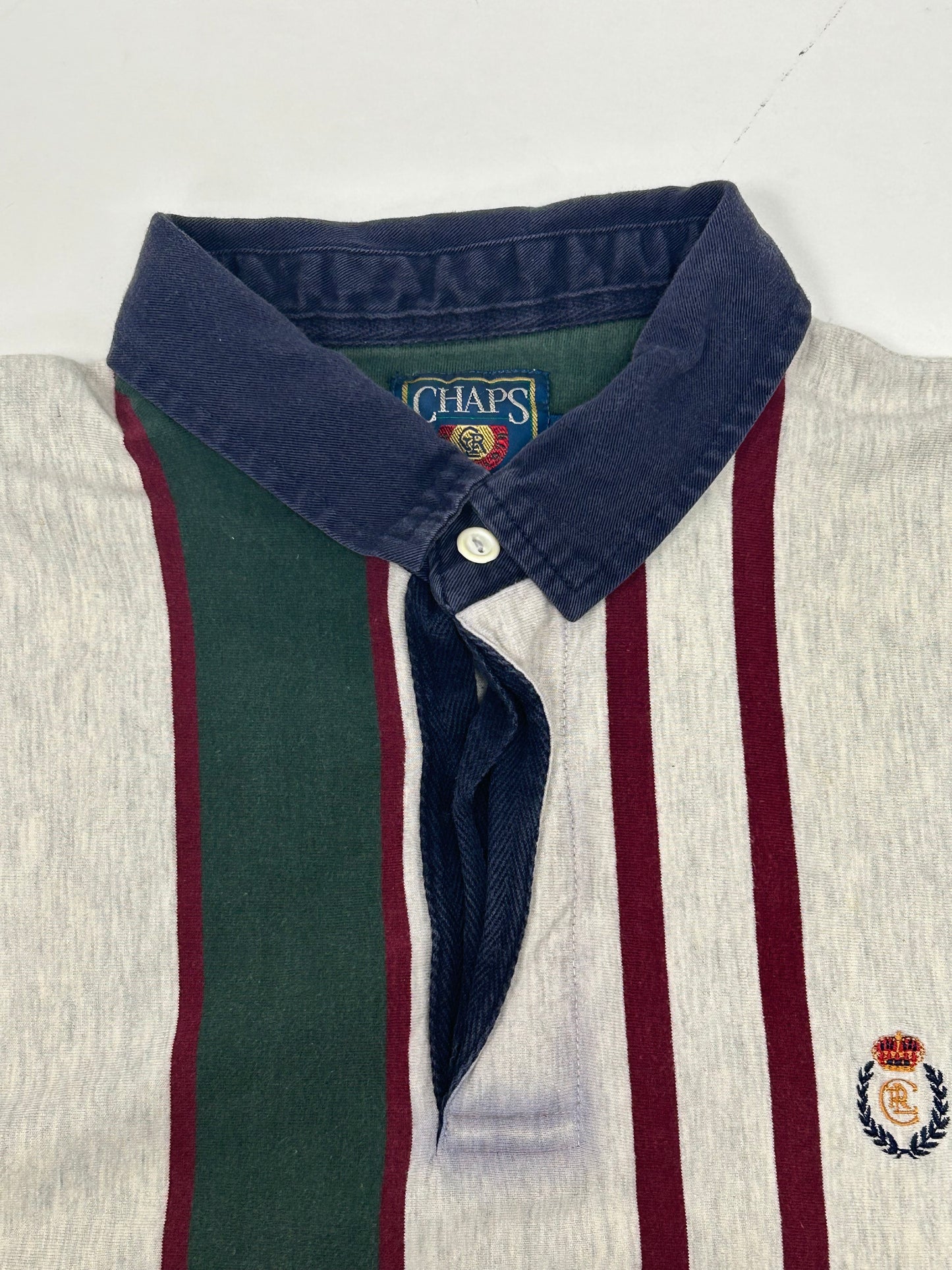 Vintage Chaps Ralph Lauren Rugby Shirt Mens XL Striped Green Red Polo 90s Skate