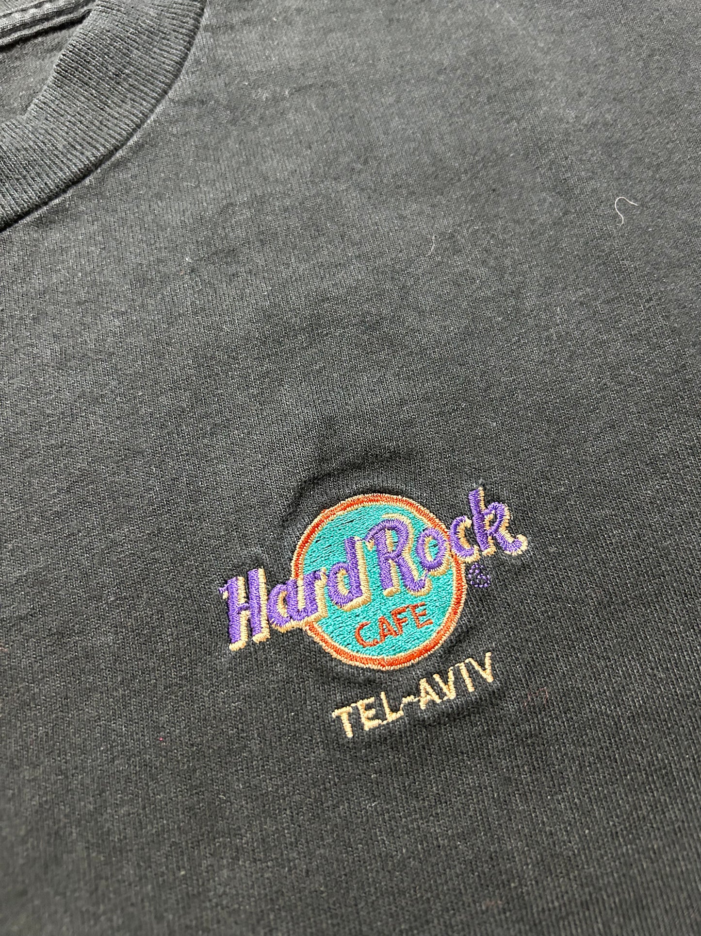 Vintage 90s Hard Rock Cafe Tel-Aviv Embroidered Chest Logo Tee XL USA 100% Cotton