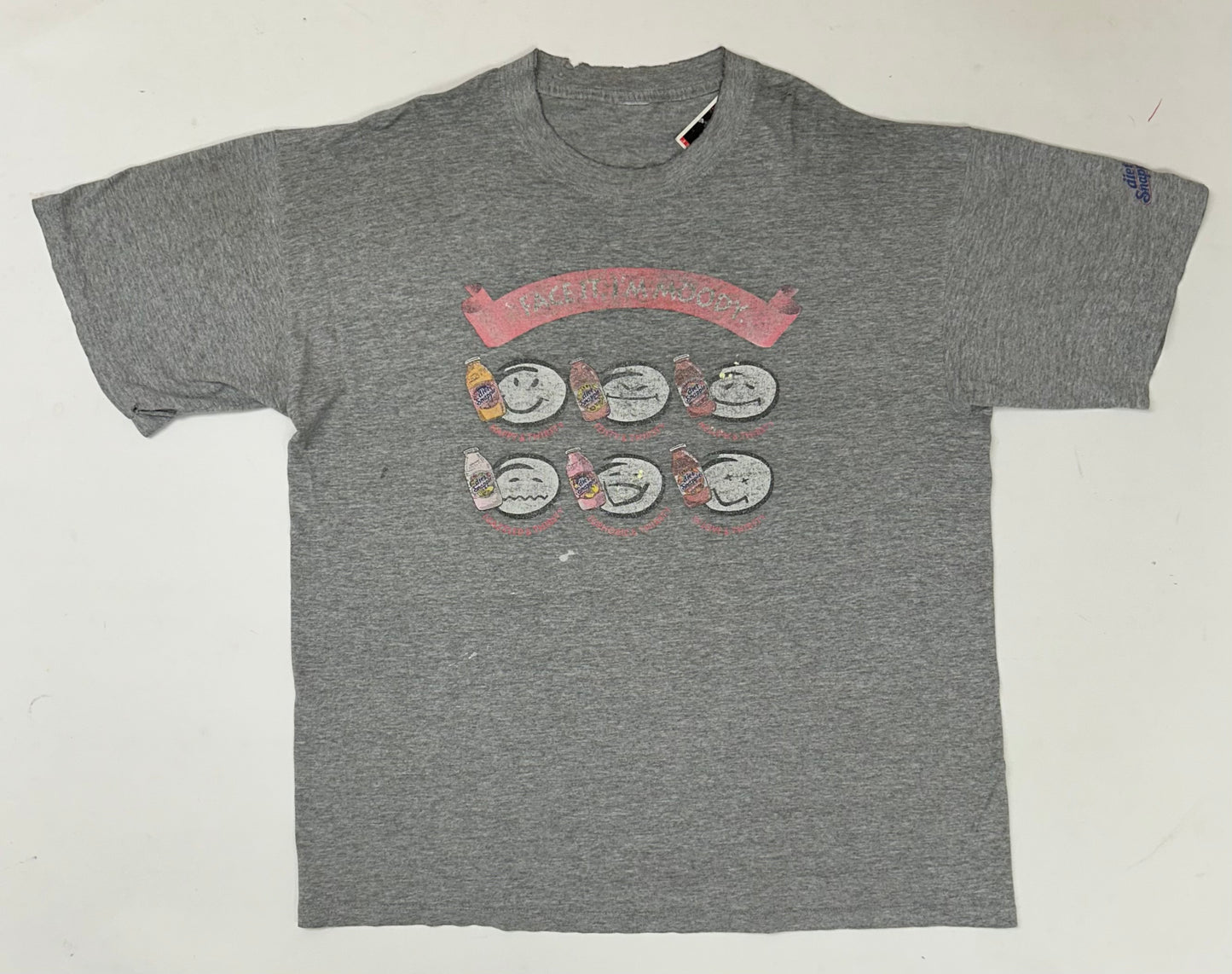 Thrashed As Is Worn Vintage 00s Diet Snapple Face It I’m Moody Drink Promo Brand Tee XL 24.25x29.25 Inches