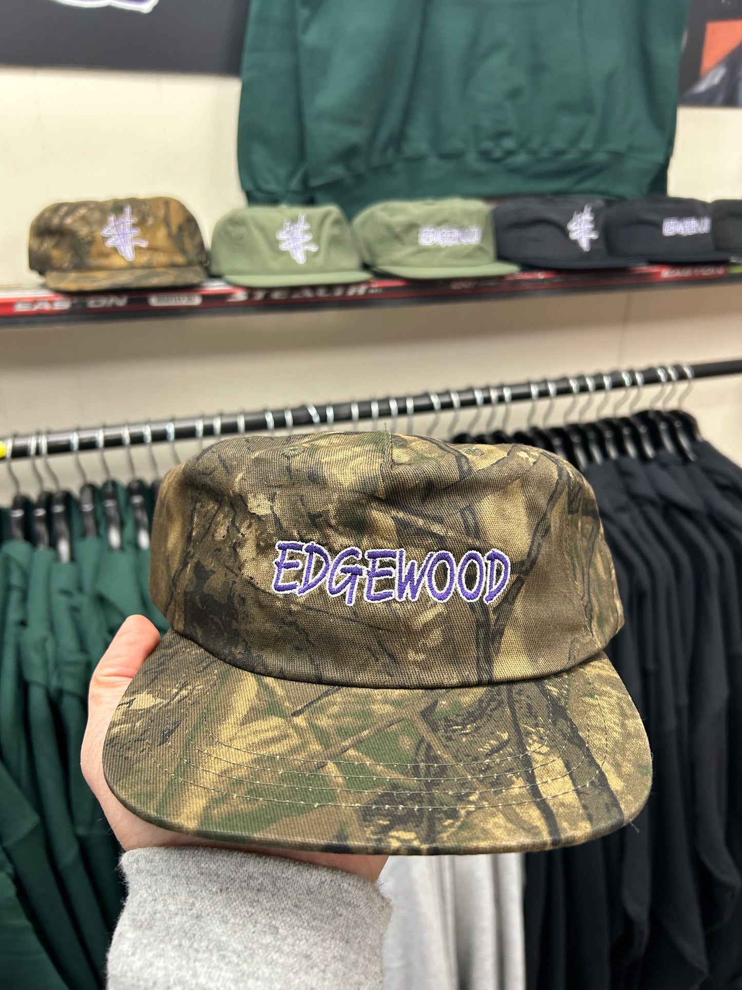 Edgewood NJ Team Spell Out Logo 5 Panel Cotton Adjustable SnapBack Hat Vintage Camo
