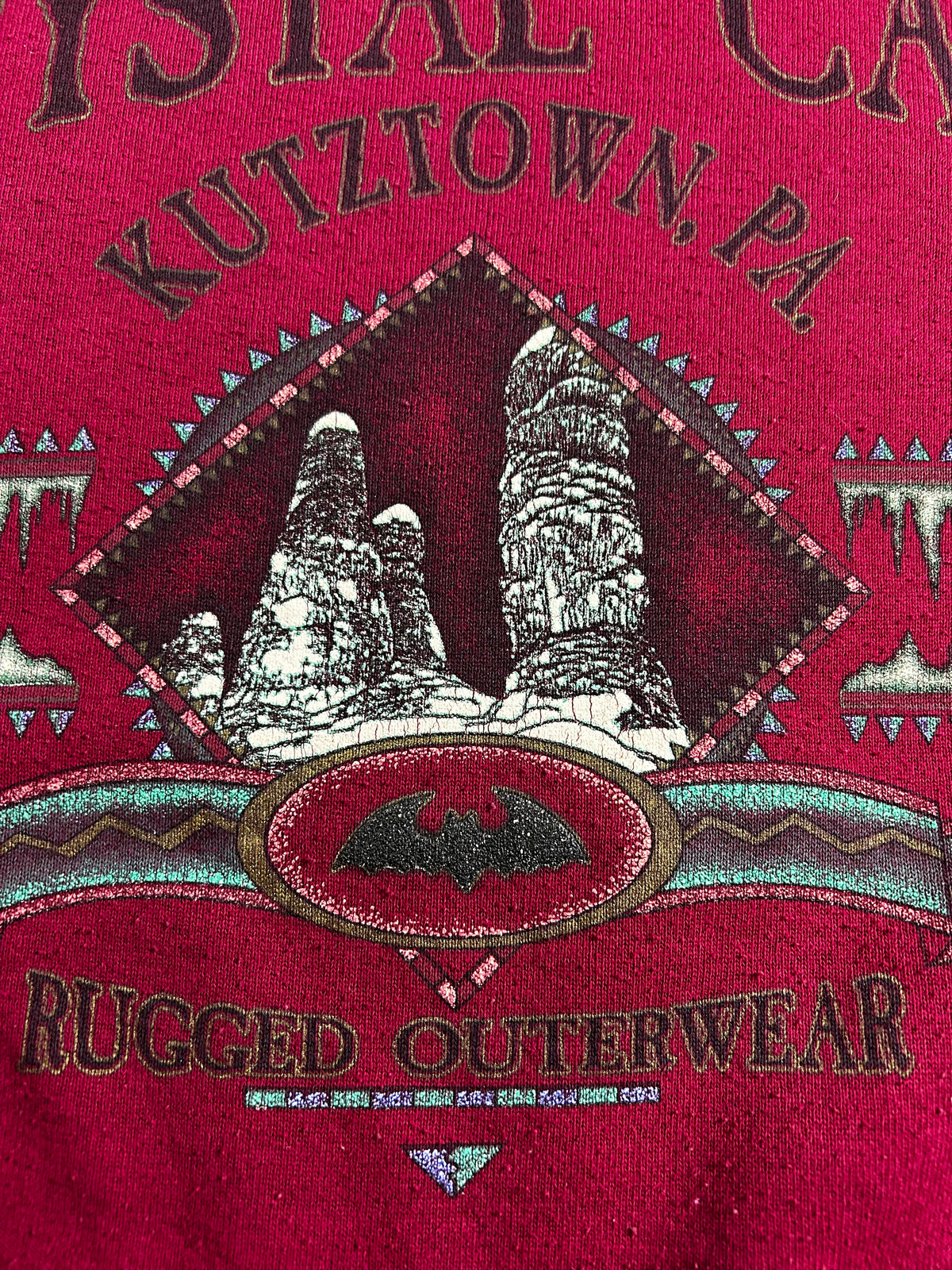 Vintage Crystal Cave Kutztown, PA Rugged Outerwear Crewneck Sweatshirt M/L Fit 23.75x28.5 Inches As Is