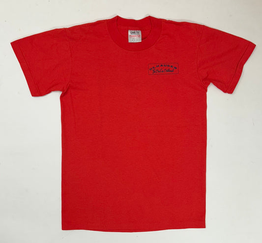 Vintage Olhausen Pool Table Mfg Billiards Brand Shirt Made In USA Red Medium 19x27 Inches