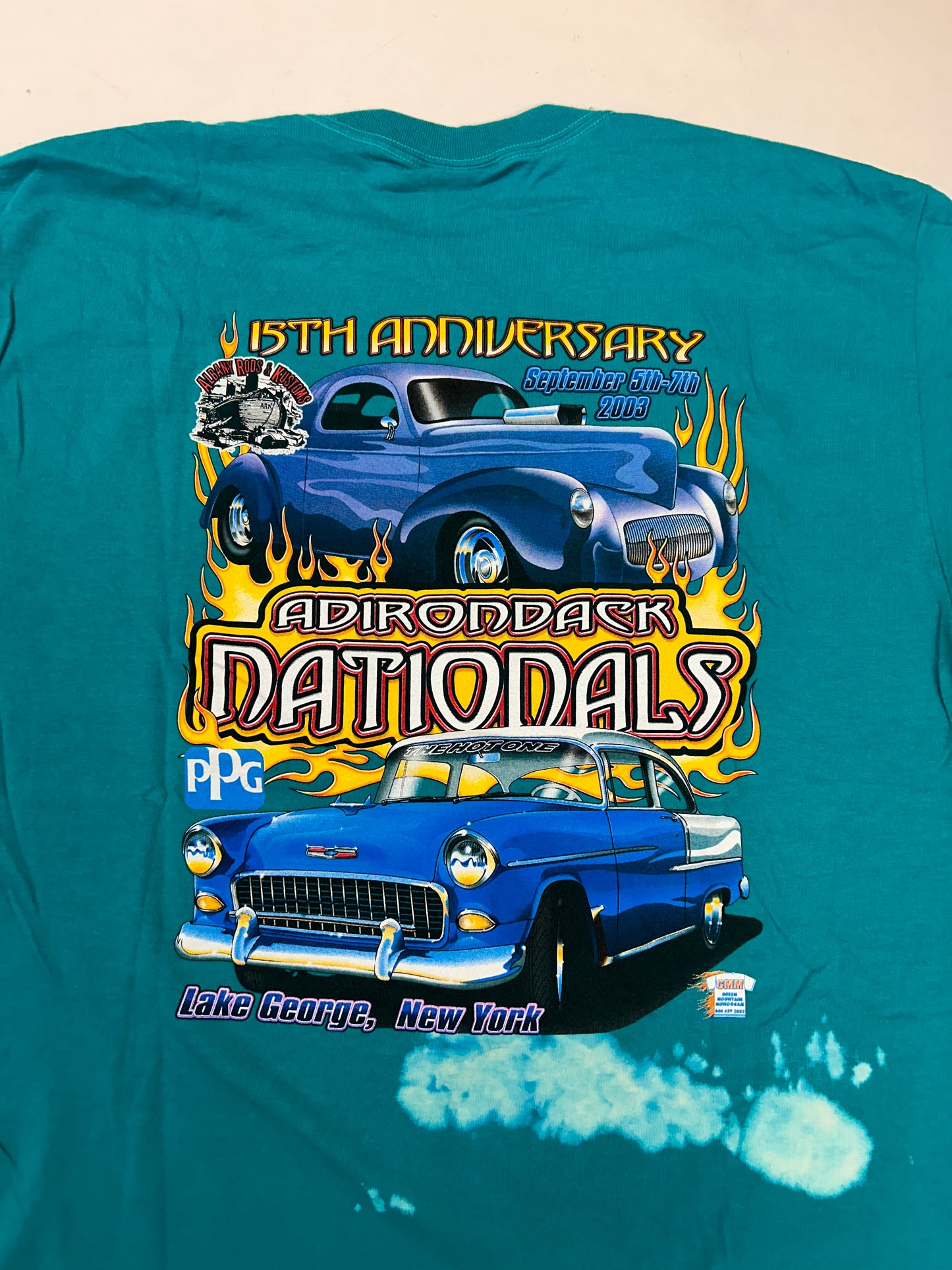 Vintage Adirondack Nationals 15th Anniversary September 5th-7th 2003 Albany, New York Car Participant Tee XL 23.5x30.75 Inches As Is Has Wear