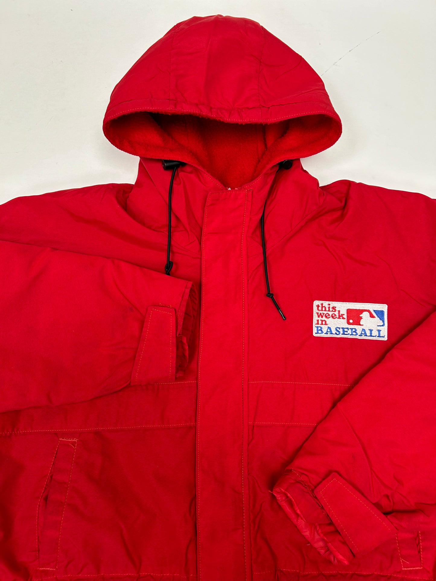 Vintage Chalk-Line MLB This Week In Baseball Zip Long Trench Style Jacket Size Tagged Large 26.5x36.5 Inches As Is Has Wear