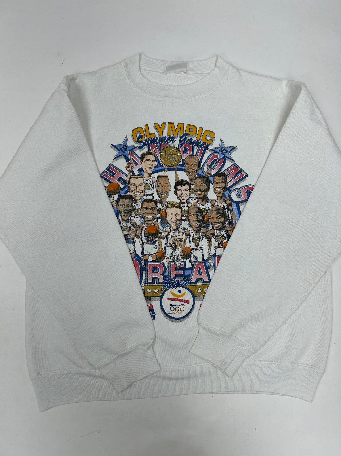 Vintage Salem Sportswear 1992 Barcelona Olympics Team USA Dream Team Caricature Crewneck Medium/Small Fit 22.5x24.75 Inches Great Wear
