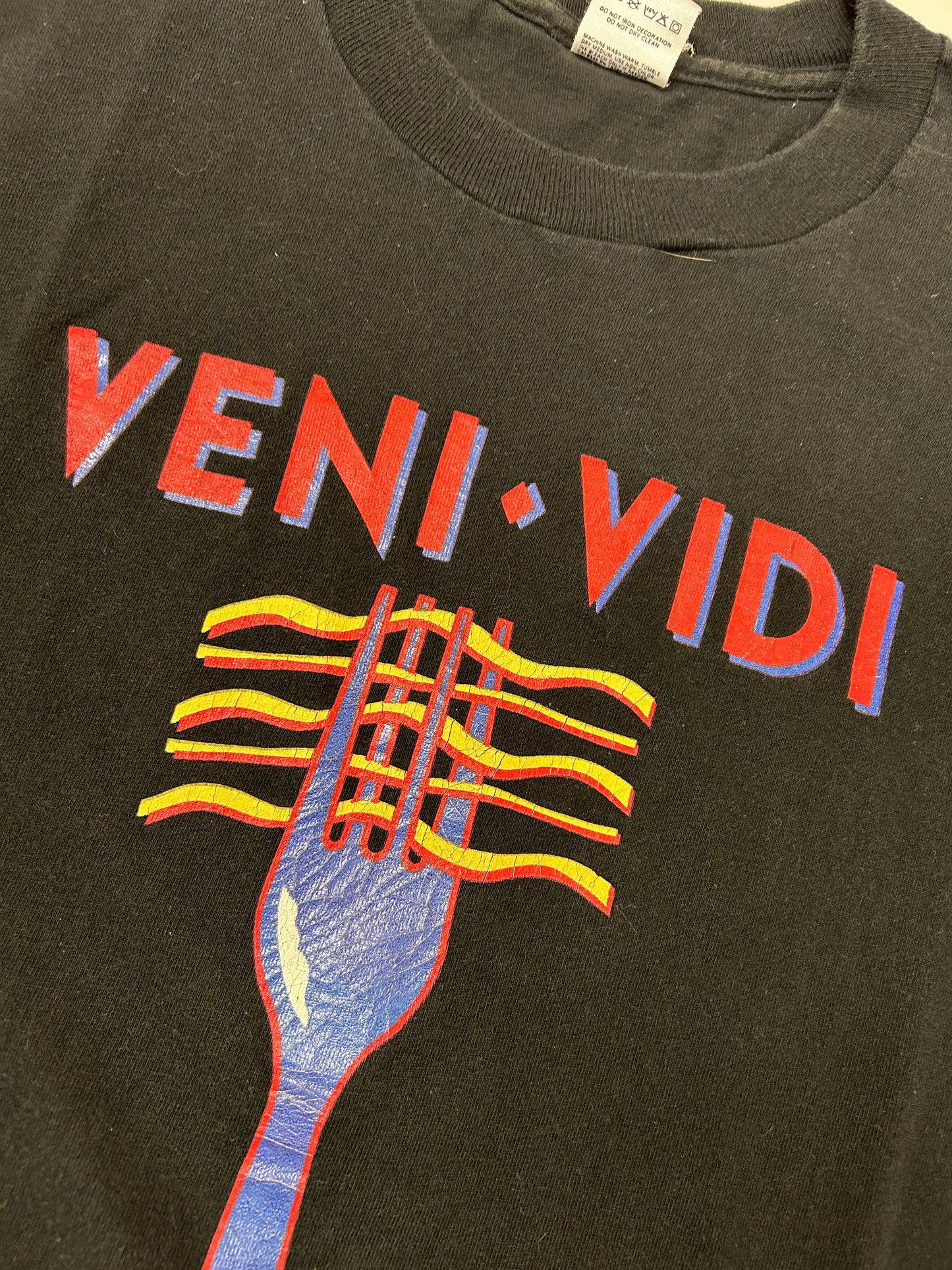 Vintage Veni Vidi Vici Fork Graphic Tee XL USA Fruit Of The Loom Single Stitch XL/L Fit